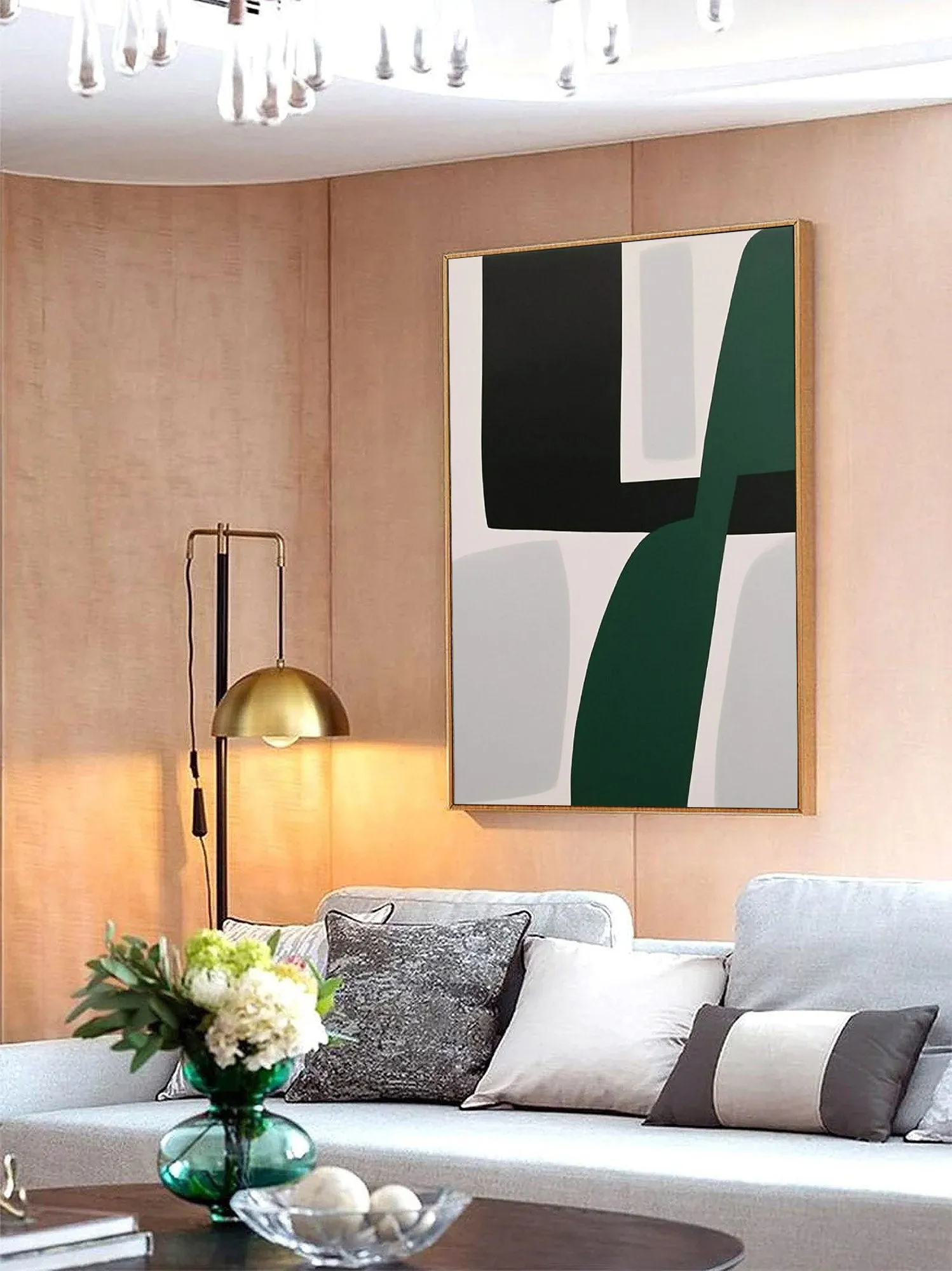 Abstract Black White Green Abstract Painting Home Bedroom Wall Decor Geometric Wall Art