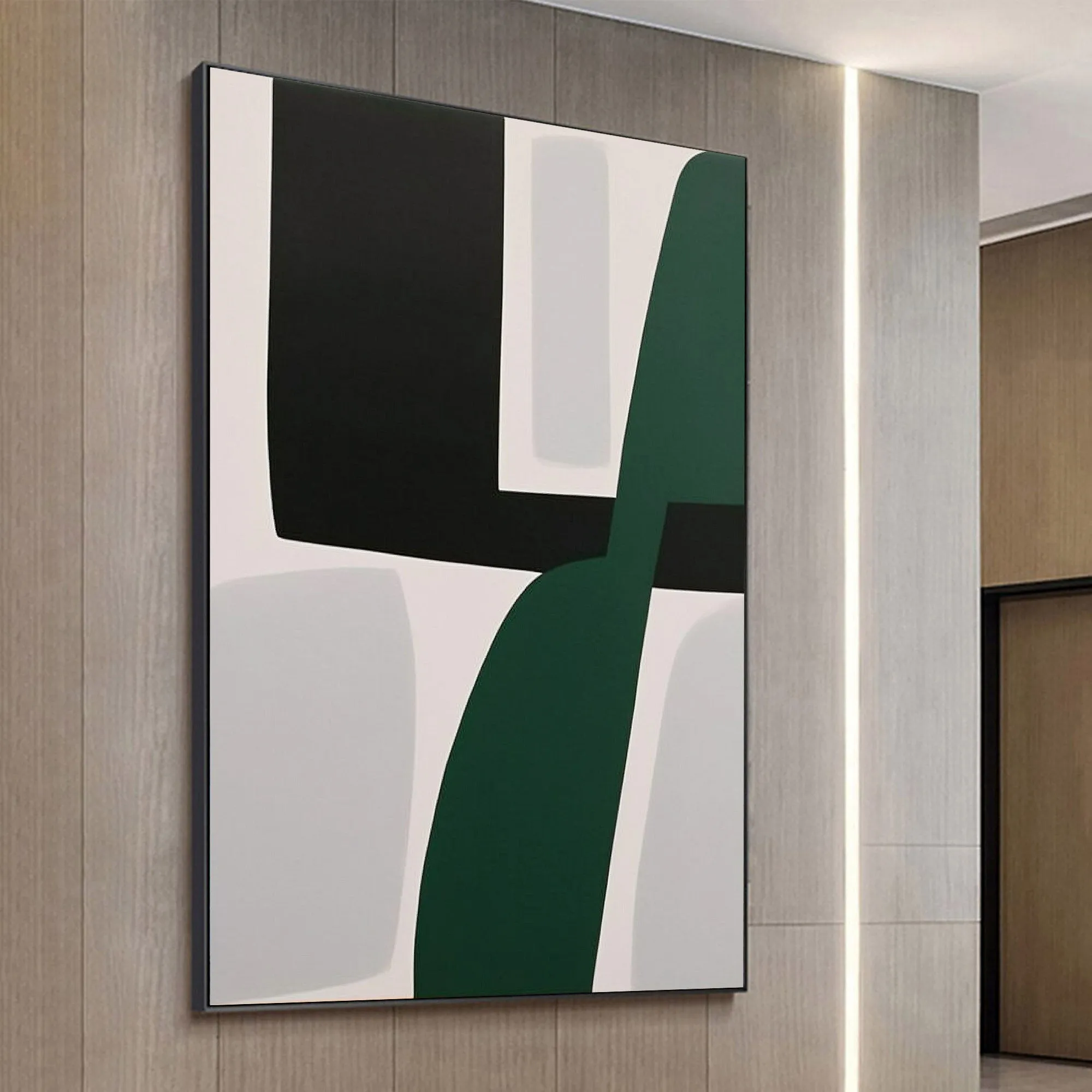 Abstract Black White Green Abstract Painting Home Bedroom Wall Decor Geometric Wall Art