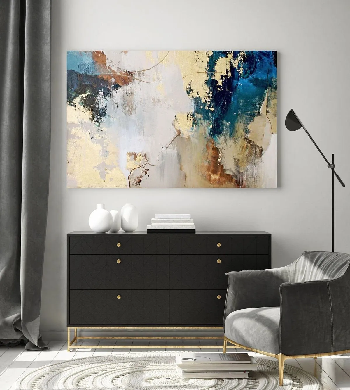 Abstract Blue Gold Beige Brown White Painting Home Bedroom Wall Decor Np031