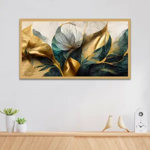 Abstract Golden Sheen Flowers Canvas Wall Painting