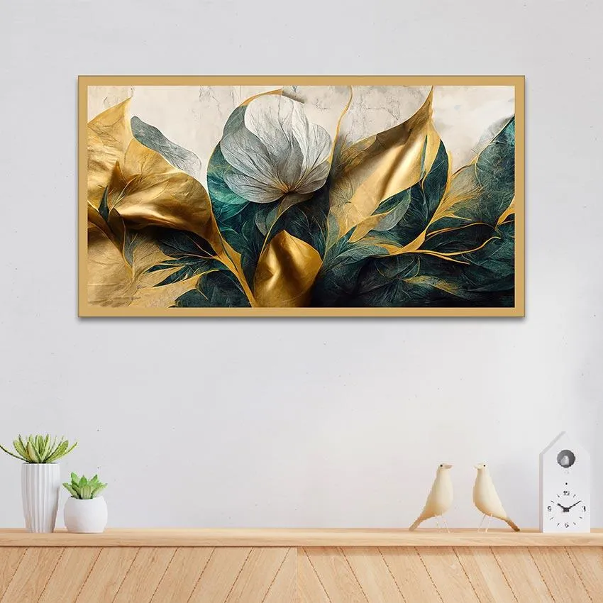 Abstract Golden Sheen Flowers Canvas Wall Painting
