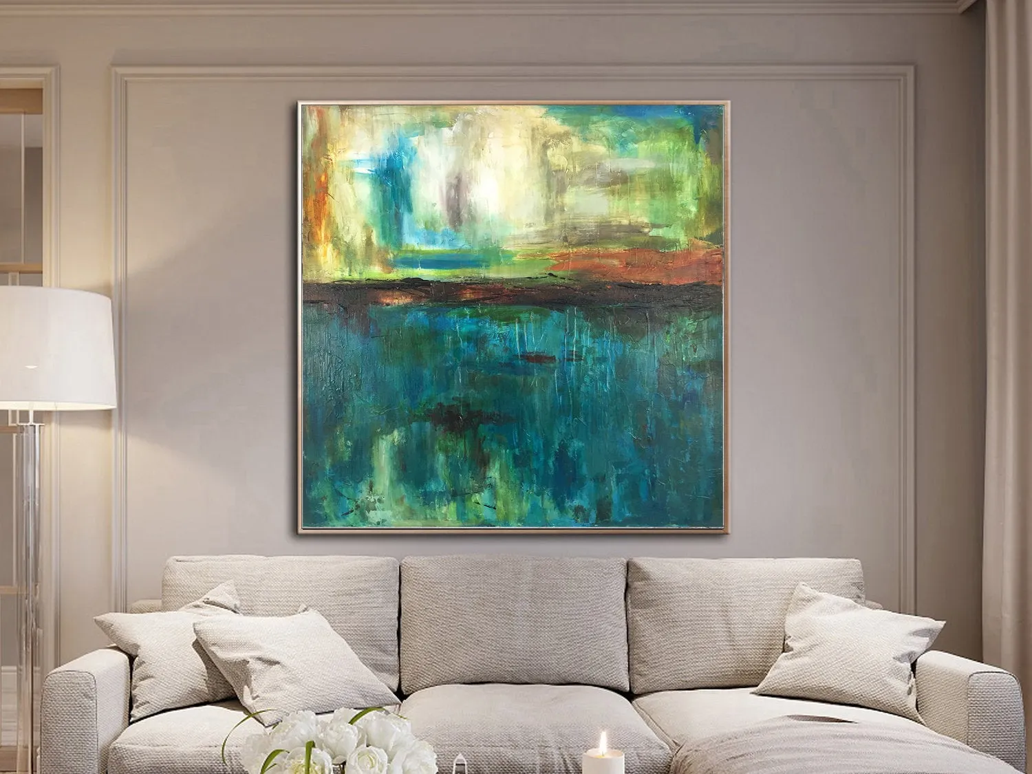 Abstract Landscape Green Painting Minimal Art Wall Painting For Living Room Sp048
