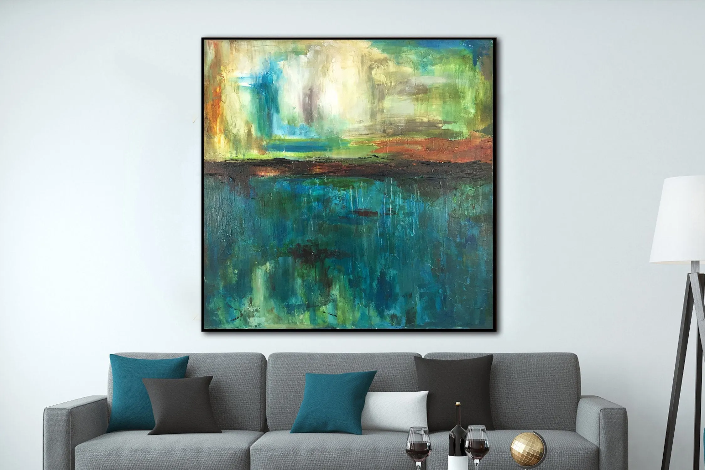 Abstract Landscape Green Painting Minimal Art Wall Painting For Living Room Sp048