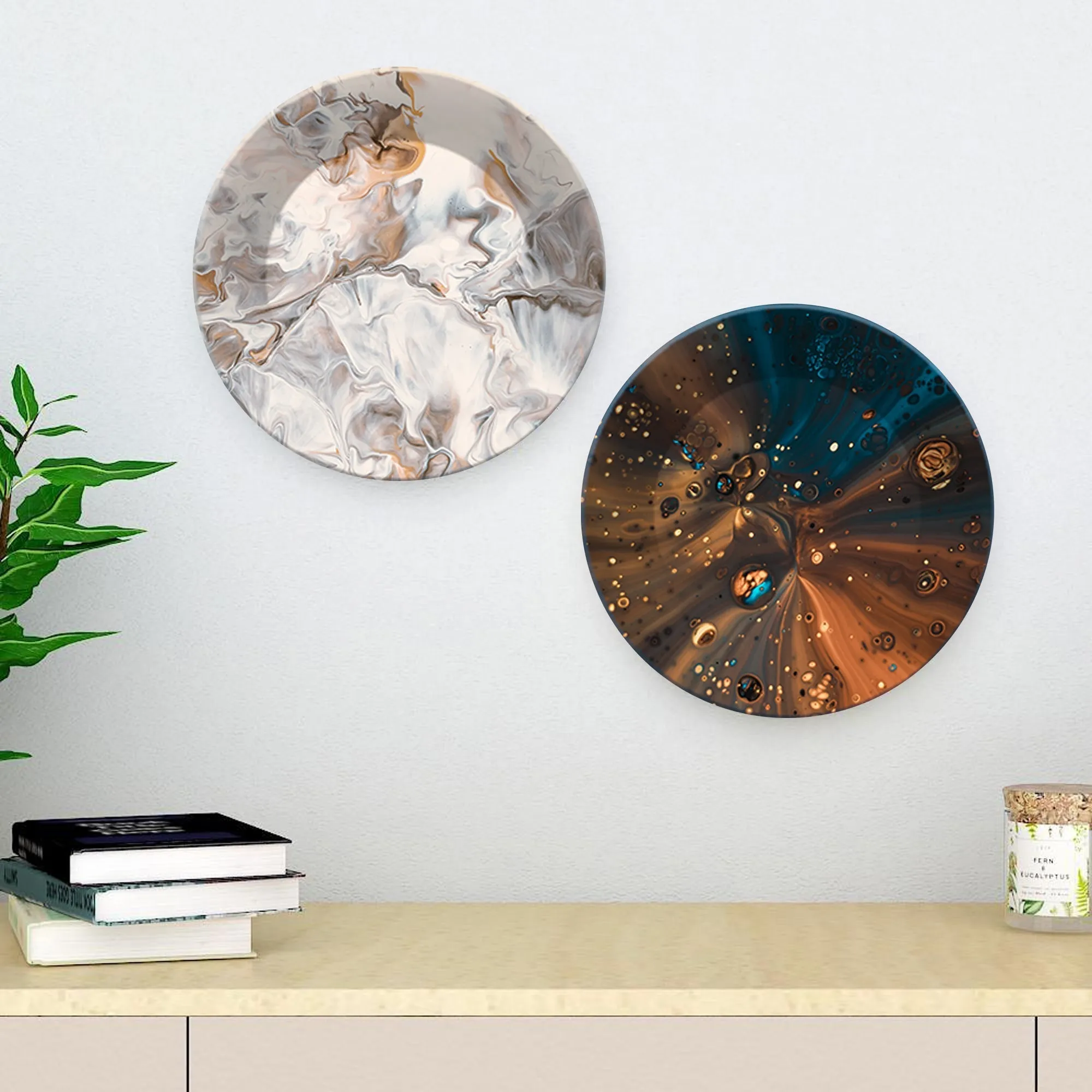 Abstract Paint Texture Ceramic Wall Hanging Plates of Two Pieces