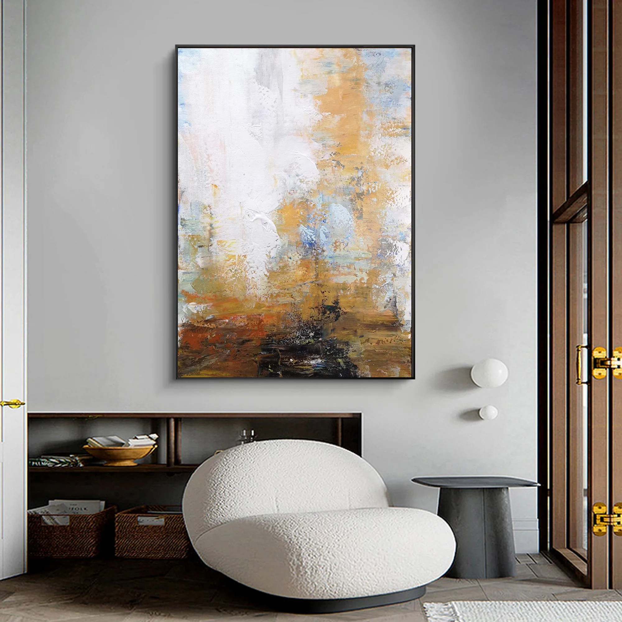 Abstract Painting on Canvas Yellow White Painting Abstract Art Cp023
