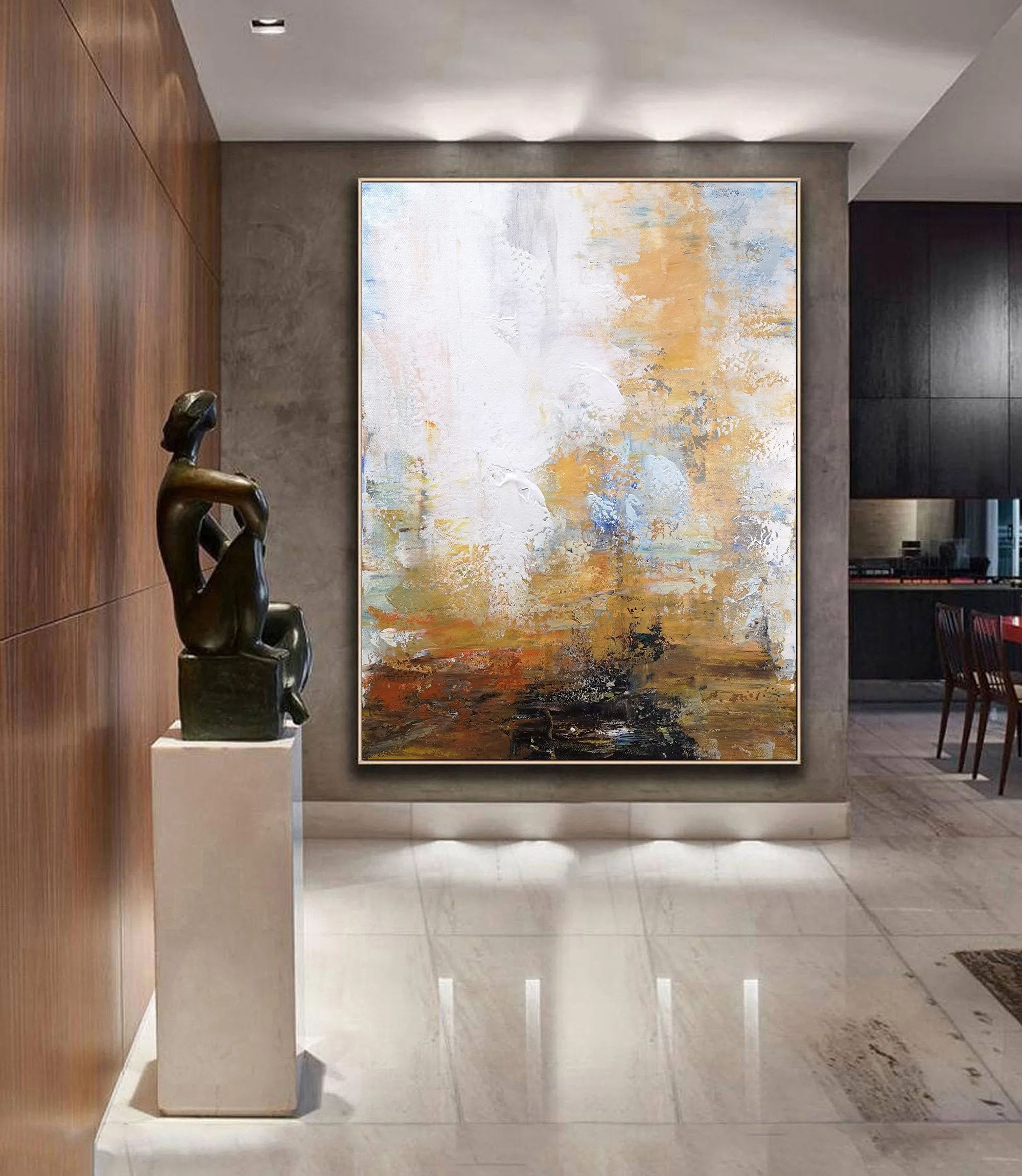 Abstract Painting on Canvas Yellow White Painting Abstract Art Cp023