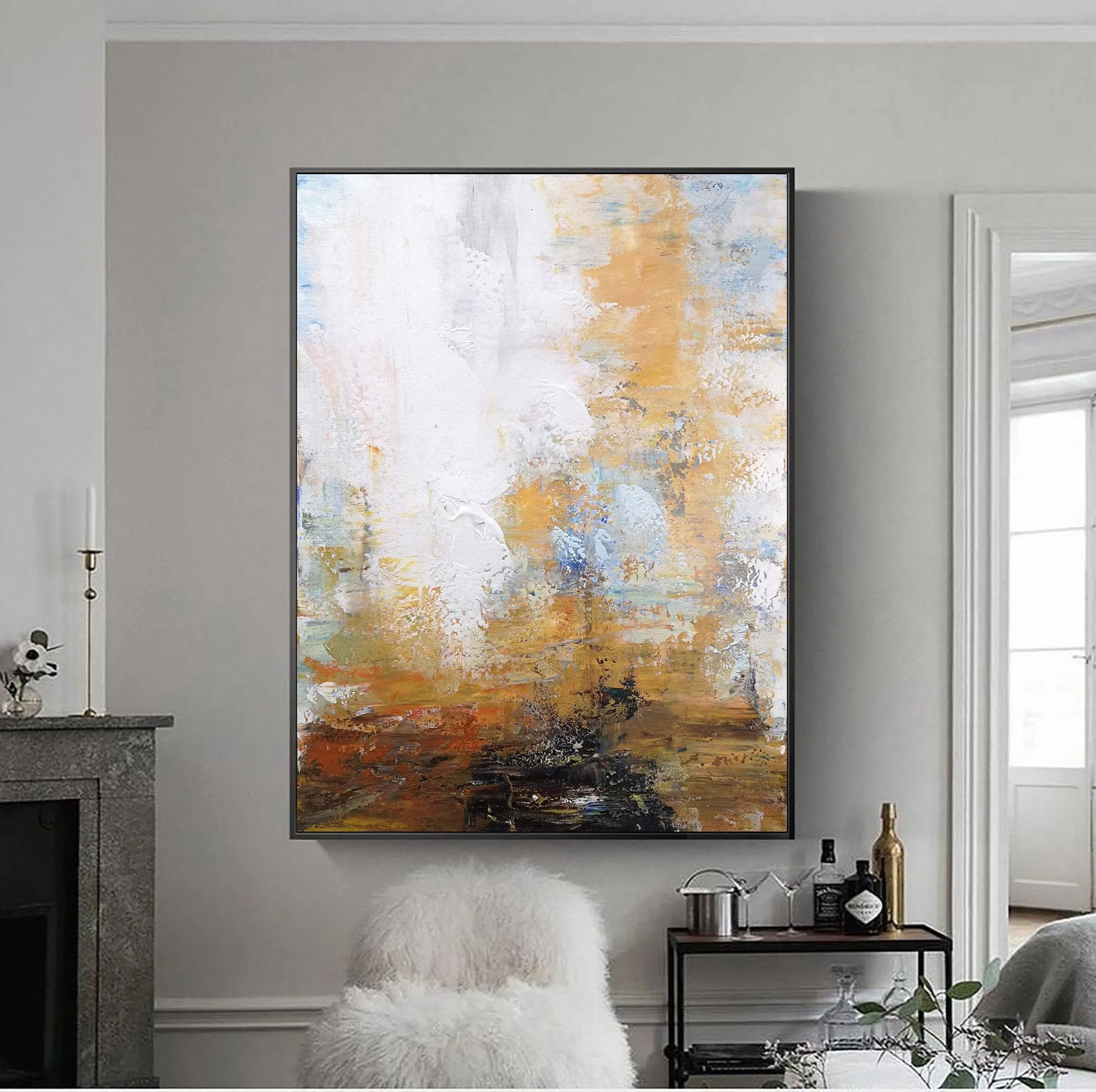 Abstract Painting on Canvas Yellow White Painting Abstract Art Cp023