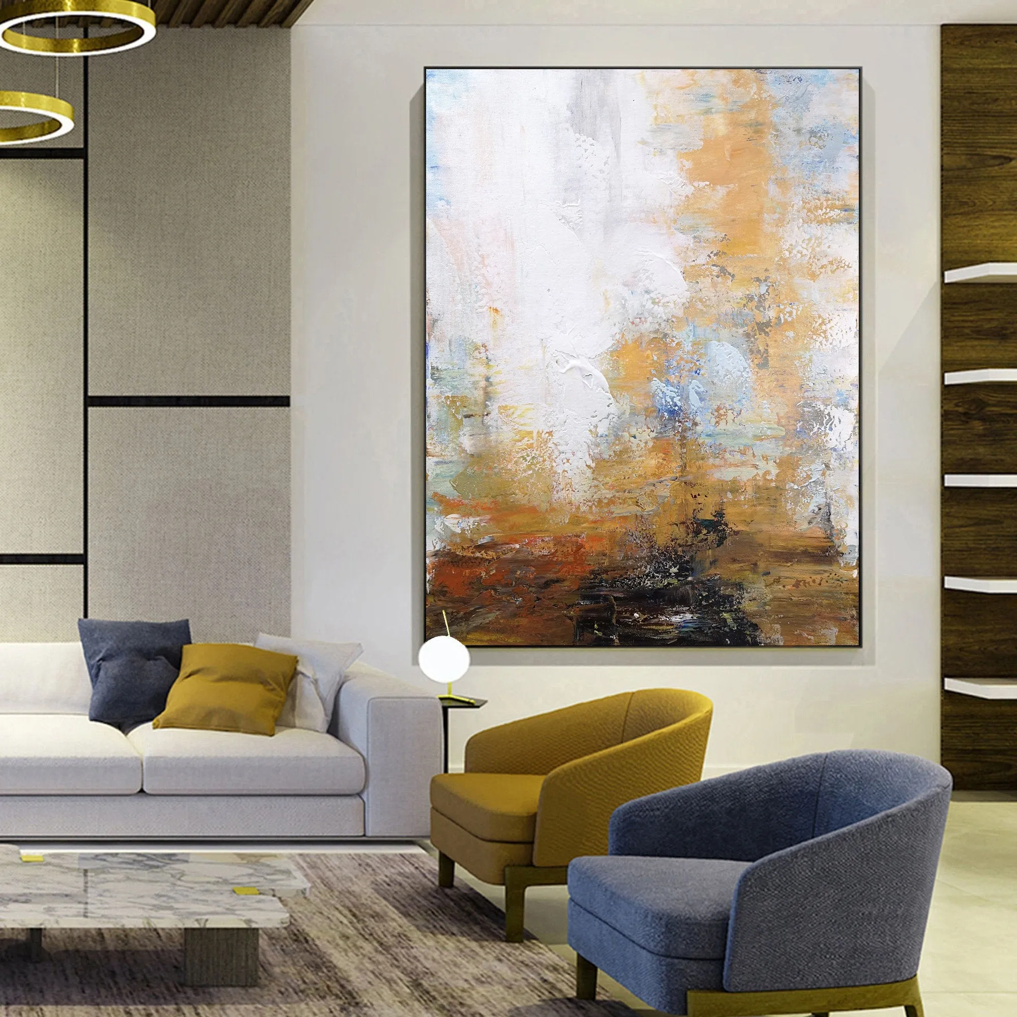 Abstract Painting on Canvas Yellow White Painting Abstract Art Cp023