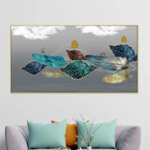 Acrylic Floral Feathers Leaf Floating Frame Canvas Wall Painting | 24 x 12 inches , 36 x 18 inches & 48 x 24 inches