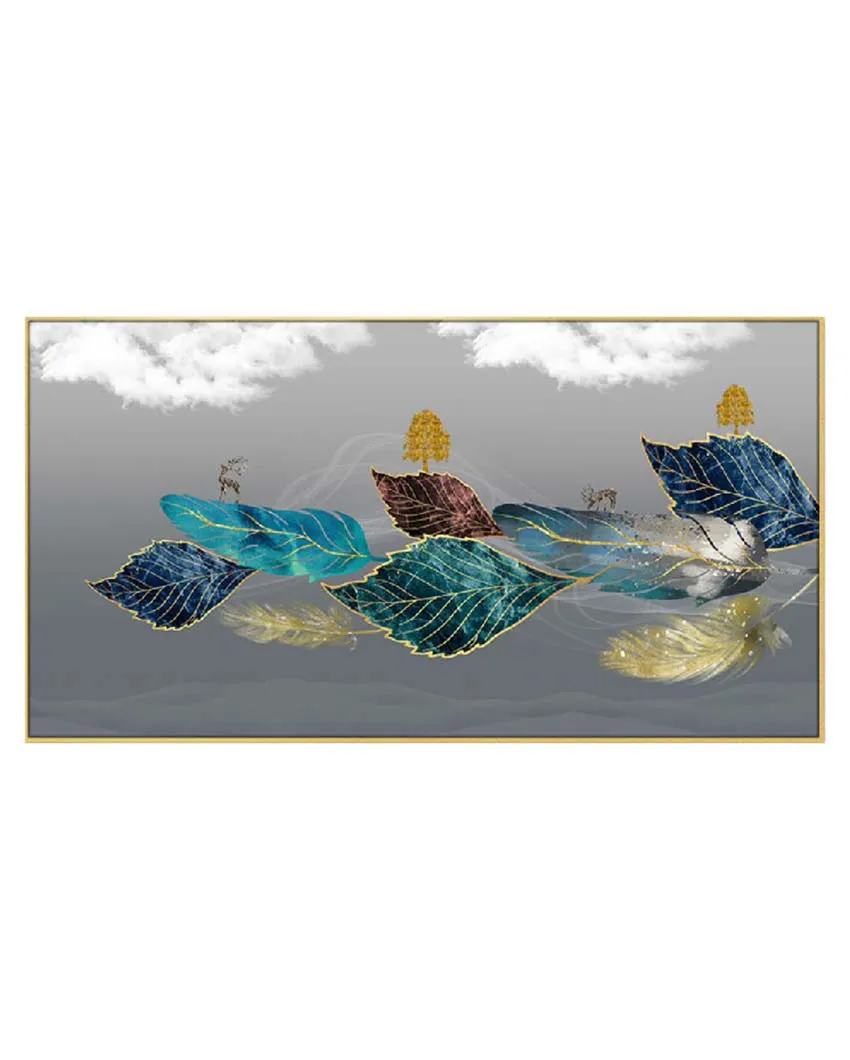 Acrylic Floral Feathers Leaf Floating Frame Canvas Wall Painting | 24 x 12 inches , 36 x 18 inches & 48 x 24 inches