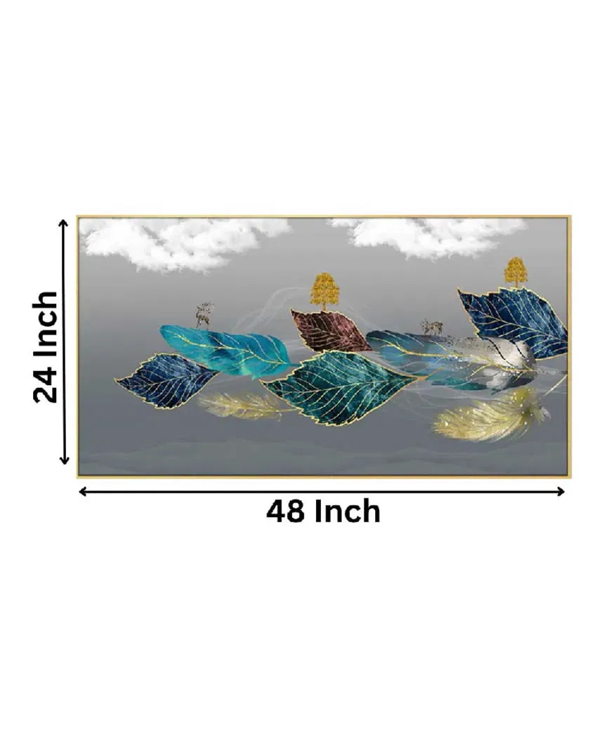 Acrylic Floral Feathers Leaf Floating Frame Canvas Wall Painting | 24 x 12 inches , 36 x 18 inches & 48 x 24 inches