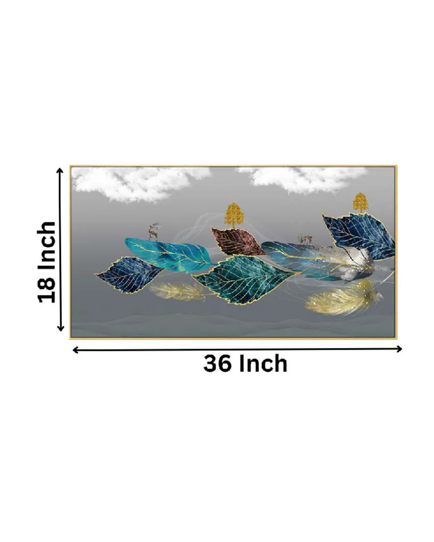 Acrylic Floral Feathers Leaf Floating Frame Canvas Wall Painting | 24 x 12 inches , 36 x 18 inches & 48 x 24 inches