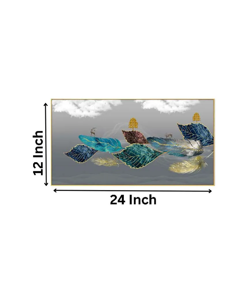 Acrylic Floral Feathers Leaf Floating Frame Canvas Wall Painting | 24 x 12 inches , 36 x 18 inches & 48 x 24 inches