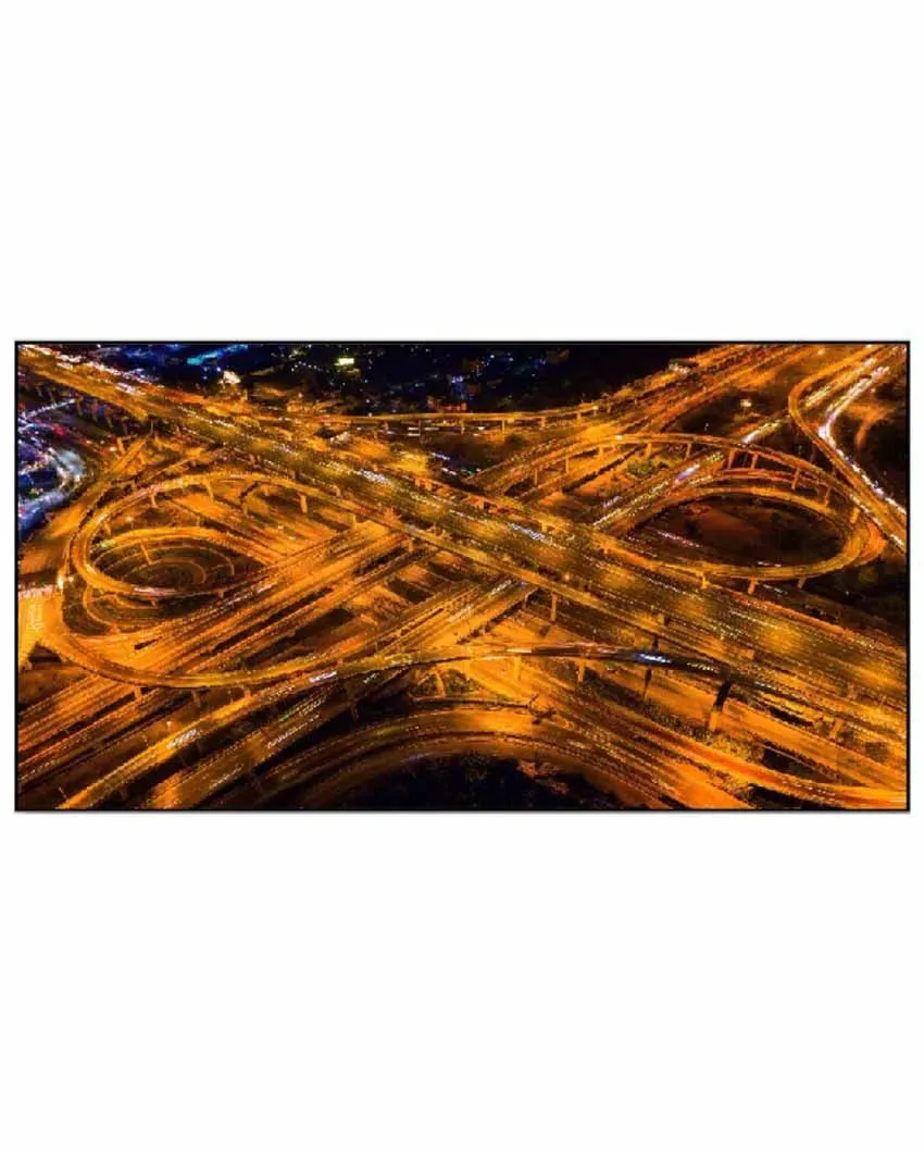 Aerial Night Traffic View Floating Frame Canvas Wall Painting | 24 x 12 inches , 36 x 18 inches & 48 x 24 inches