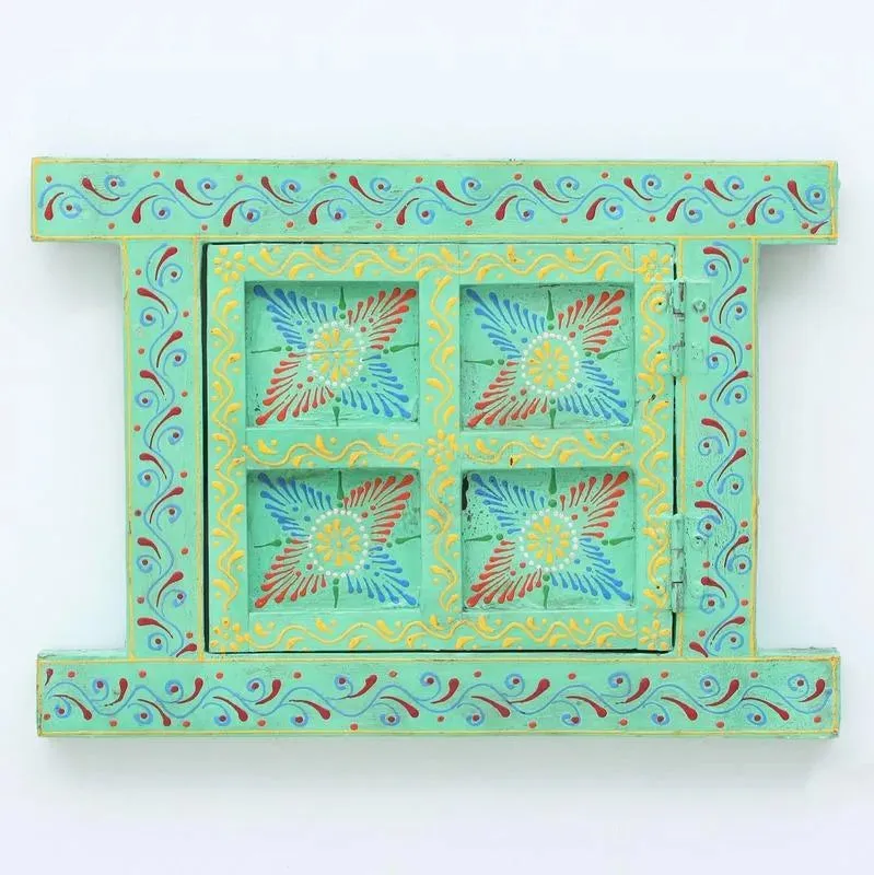 Antique Sea Green Small Wooden Window