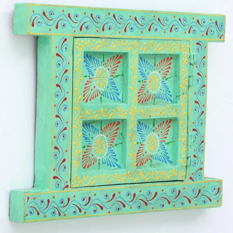 Antique Sea Green Small Wooden Window