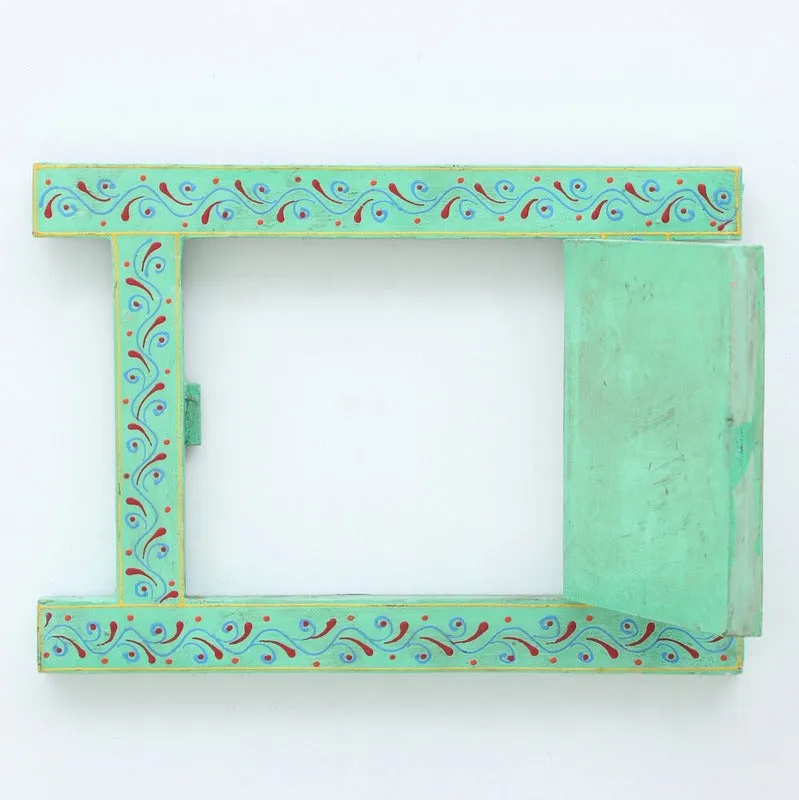 Antique Sea Green Small Wooden Window