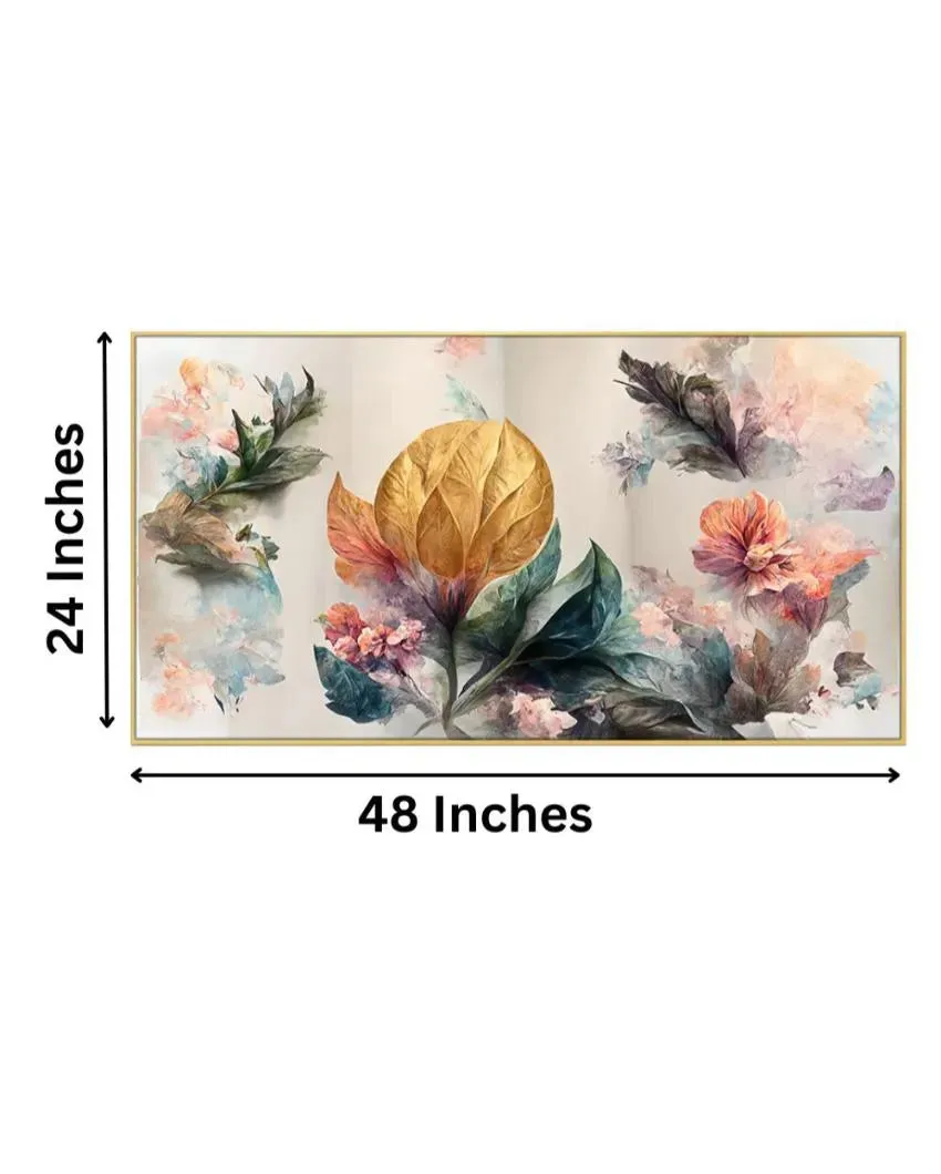 Art of Golden Flowers Canvas Frame Wall Painting | 24 x 12 inches , 36 x 18 inches & 48 x 24 inches