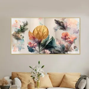 Art of Golden Flowers Canvas Frame Wall Painting | 24 x 12 inches , 36 x 18 inches & 48 x 24 inches