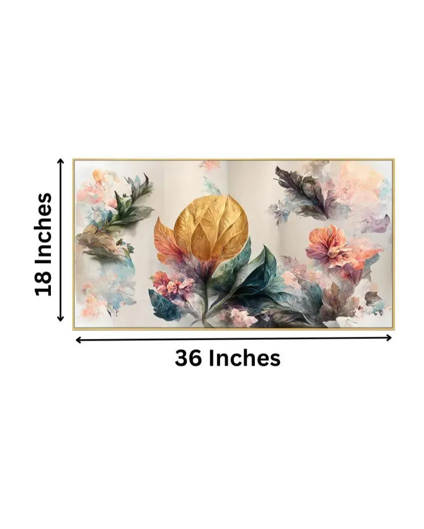 Art of Golden Flowers Canvas Frame Wall Painting | 24 x 12 inches , 36 x 18 inches & 48 x 24 inches