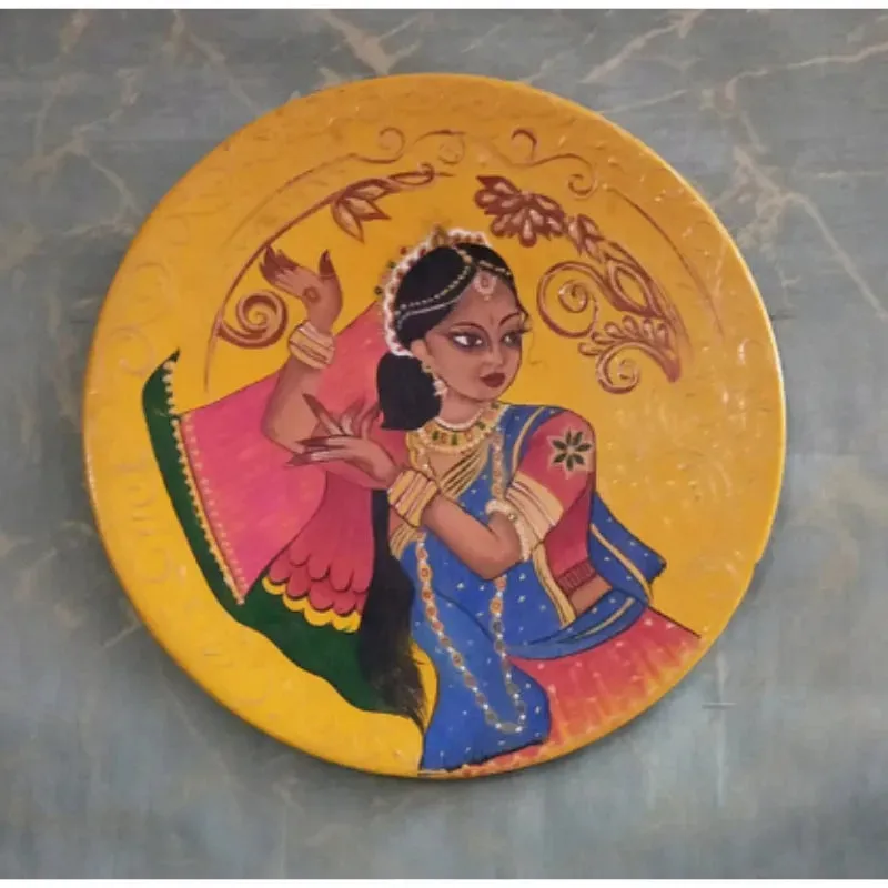 Art of Rajasthan Wooden Handpainted Wall Plate Decor | 12 Inch