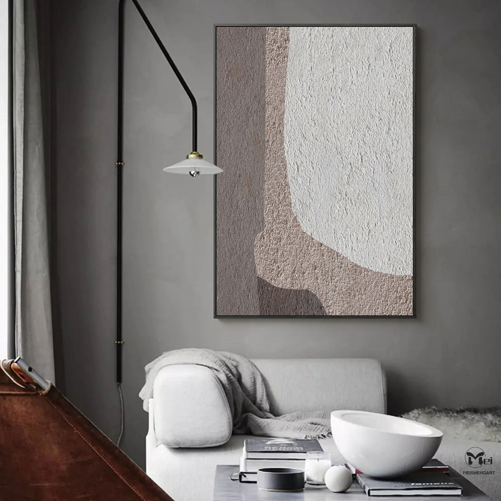 Beige And Gray Abstract Painting Geometric Art Ap126