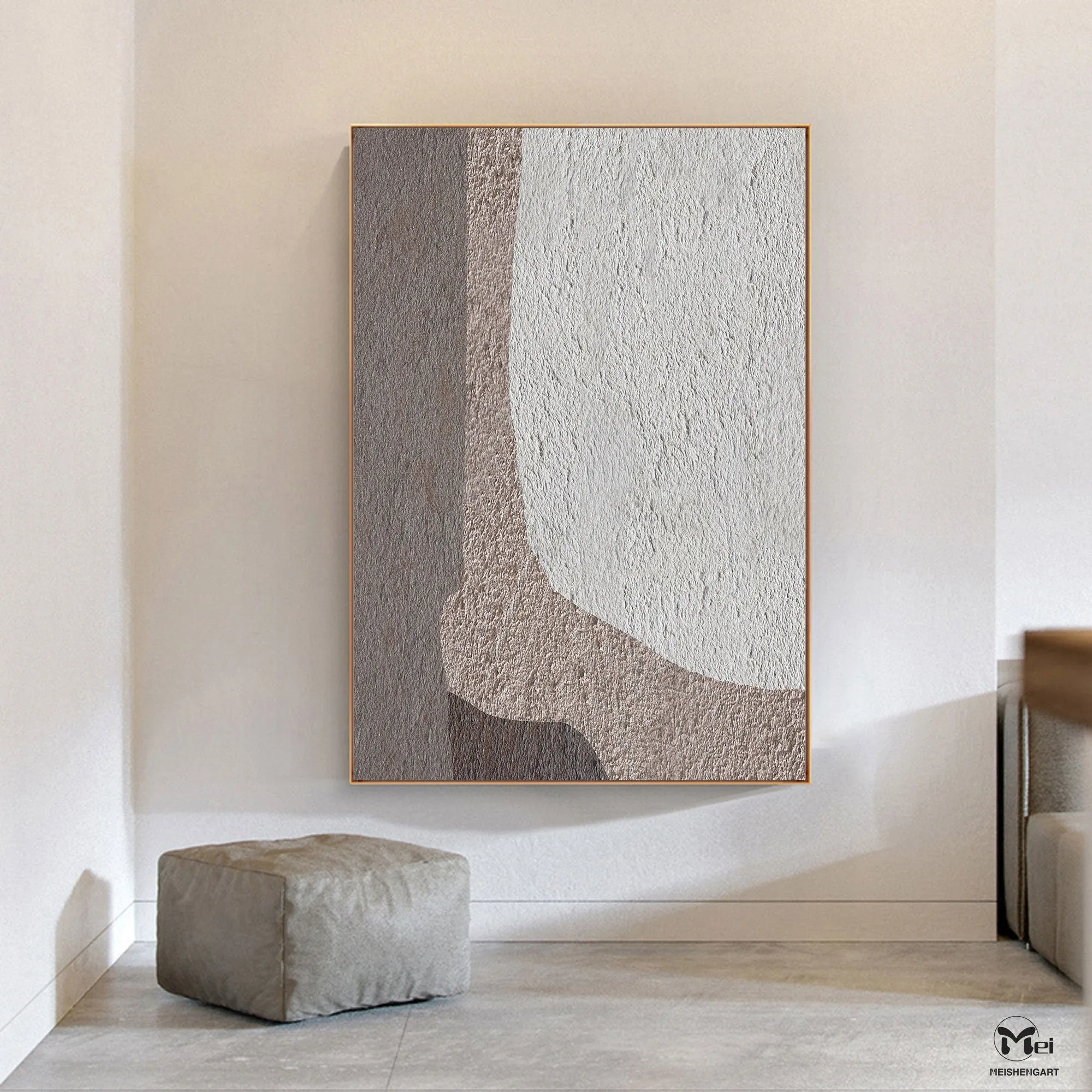 Beige And Gray Abstract Painting Geometric Art Ap126