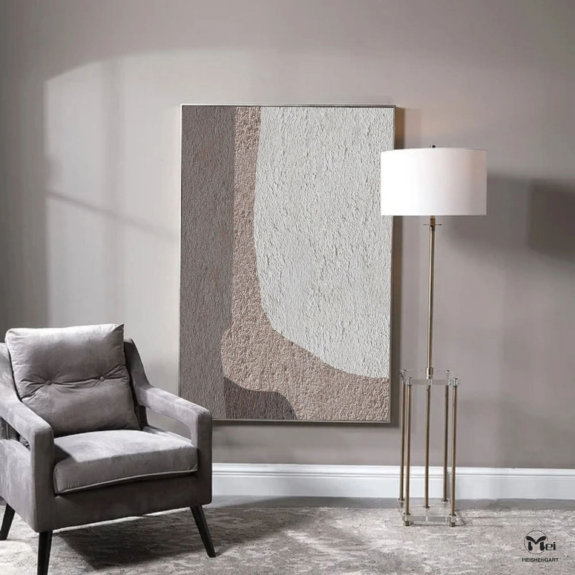 Beige And Gray Abstract Painting Geometric Art Ap126