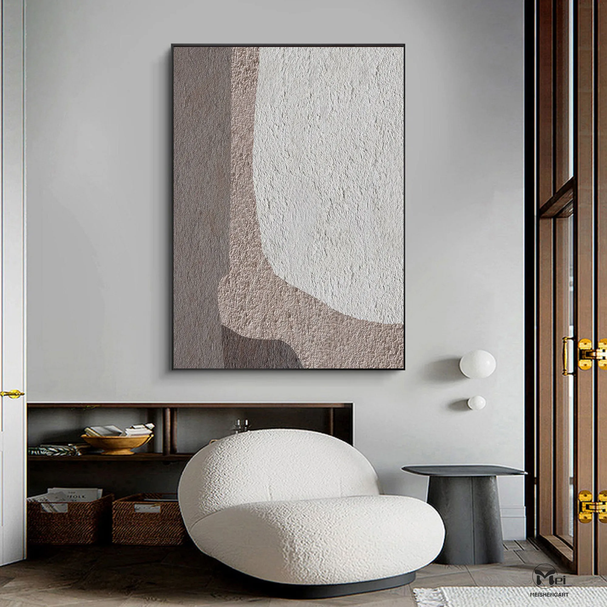 Beige And Gray Abstract Painting Geometric Art Ap126