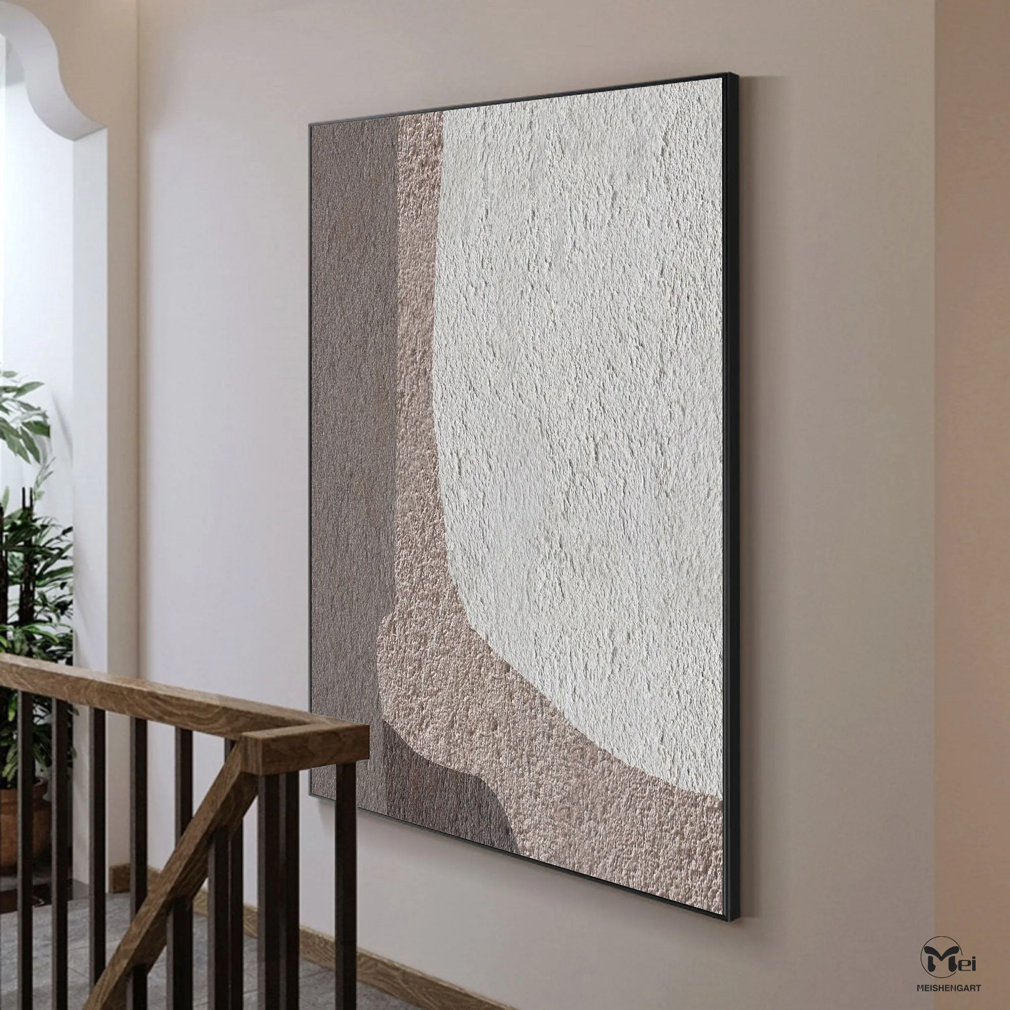Beige And Gray Abstract Painting Geometric Art Ap126