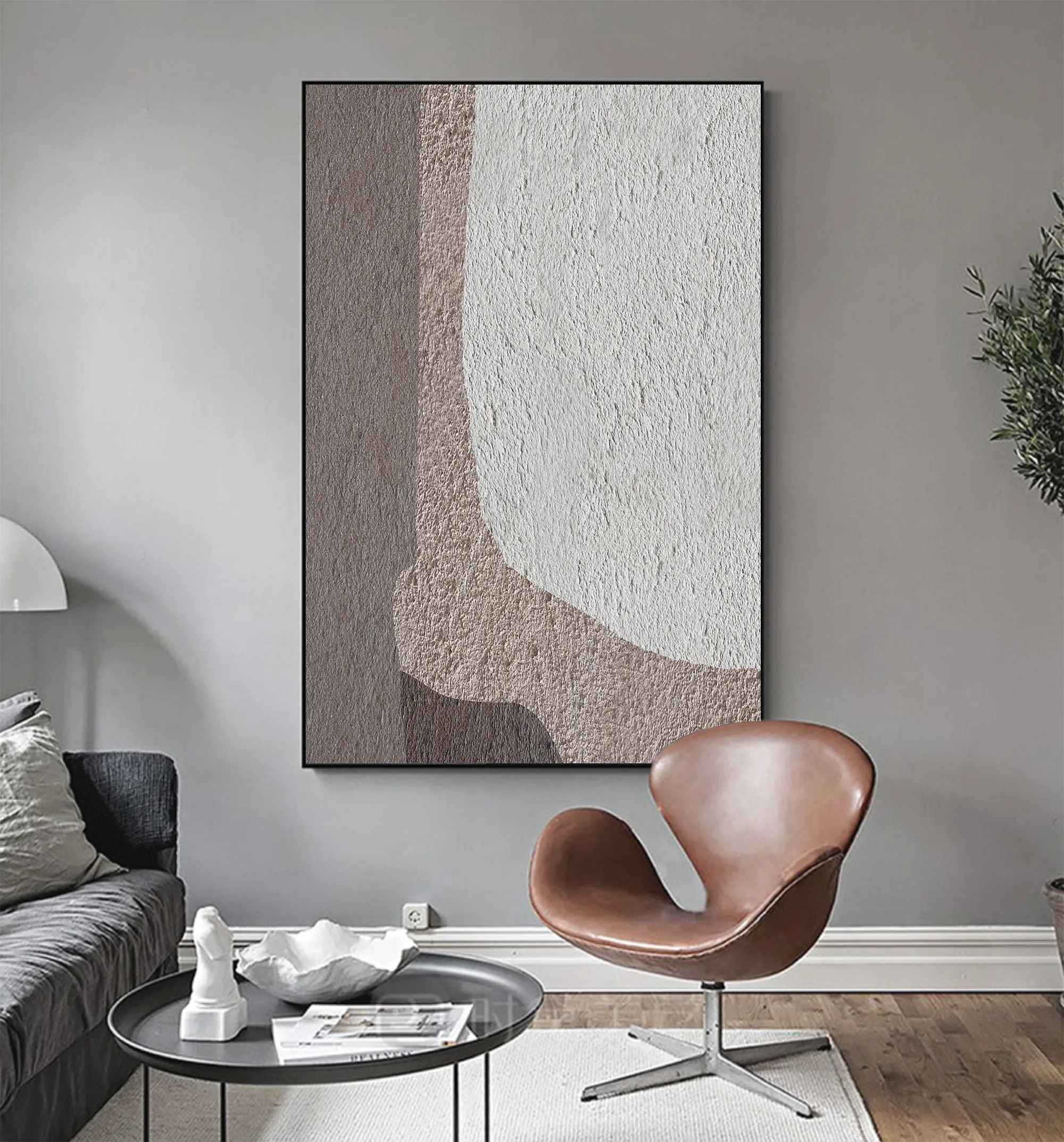 Beige And Gray Abstract Painting Geometric Art Ap126