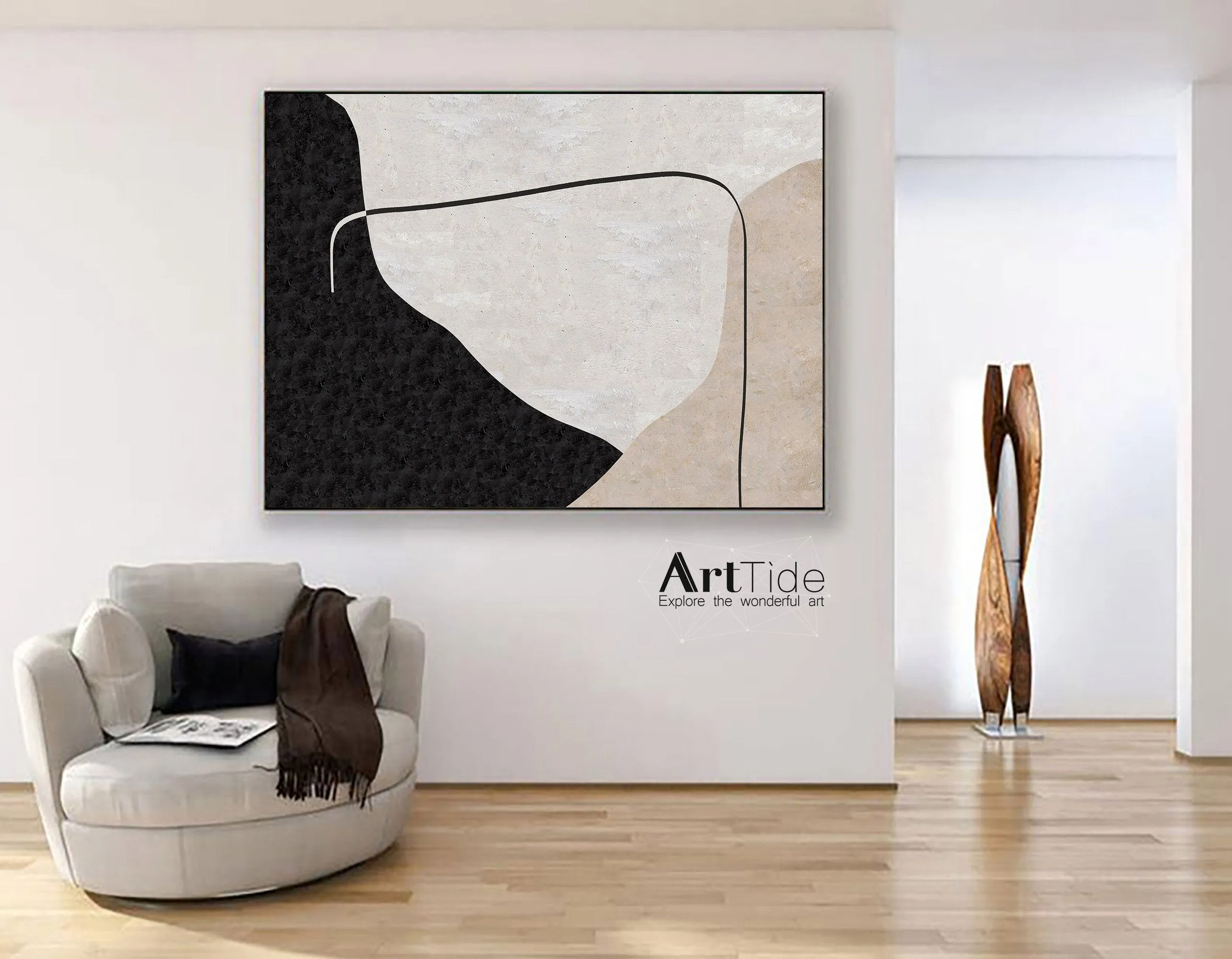 Beige White Painting Minimalist Abstract Painting On Living Room Art Qp081