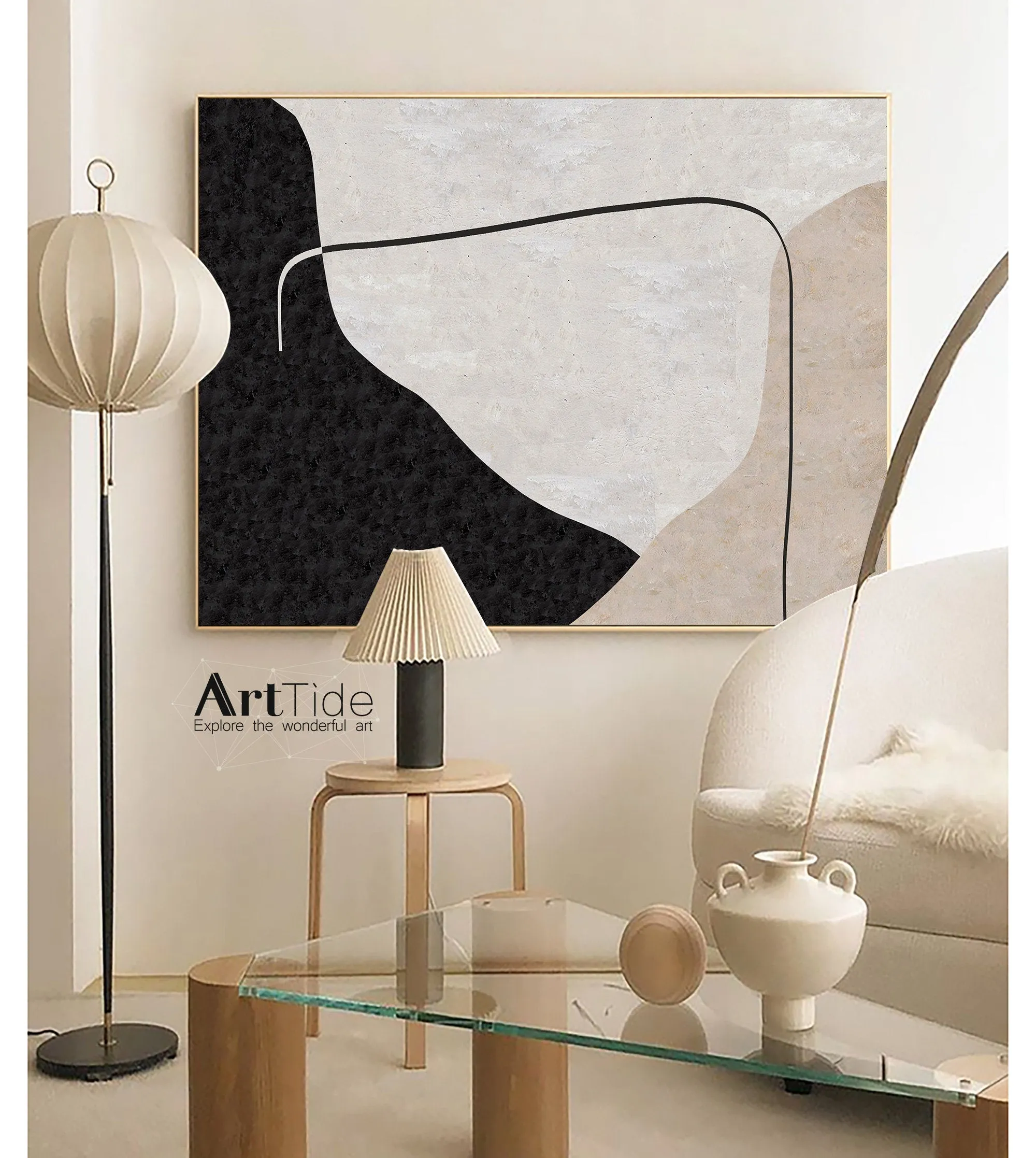 Beige White Painting Minimalist Abstract Painting On Living Room Art Qp081