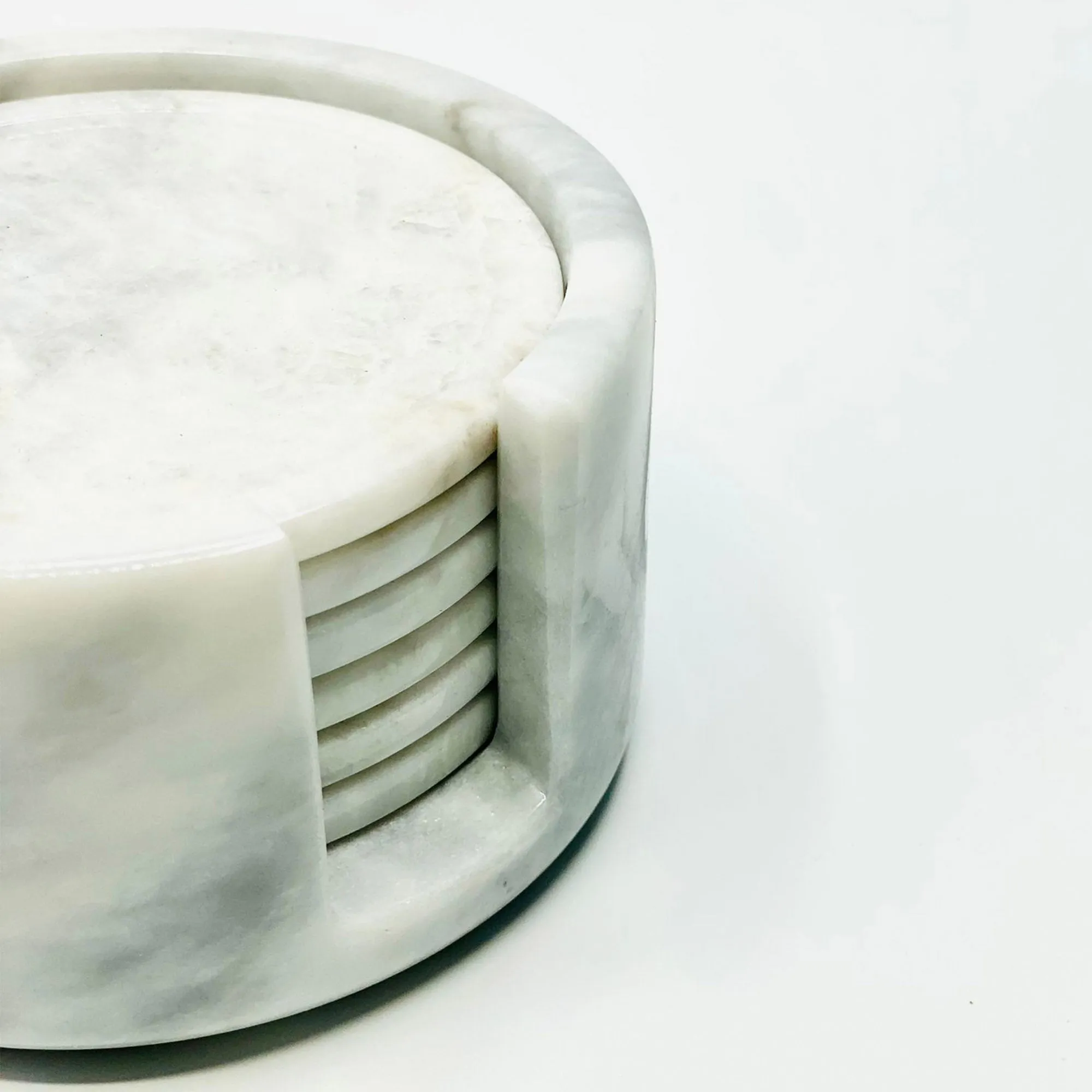 Bianca - White Marble Coasters with Marble Holder - Set of 6