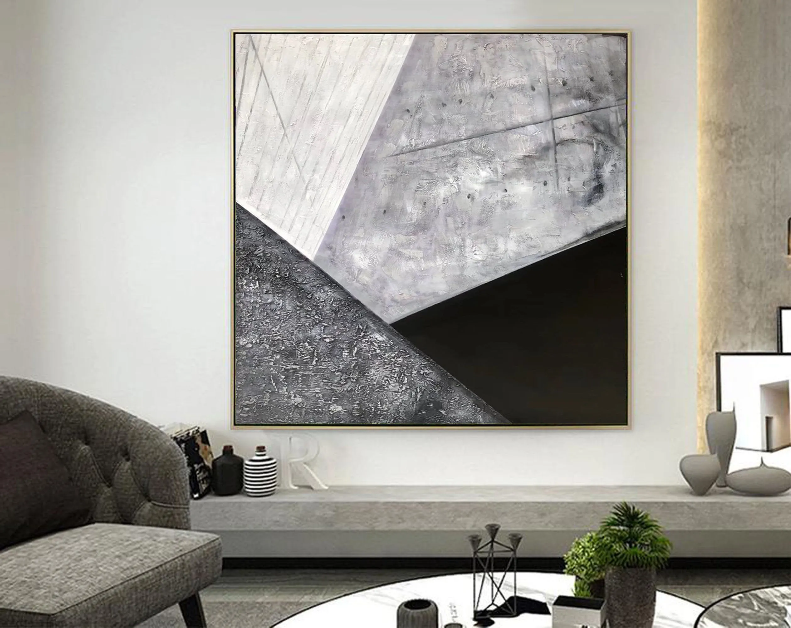 Black And White Abstract Canvas Painting Origanal Modern Art Sp080