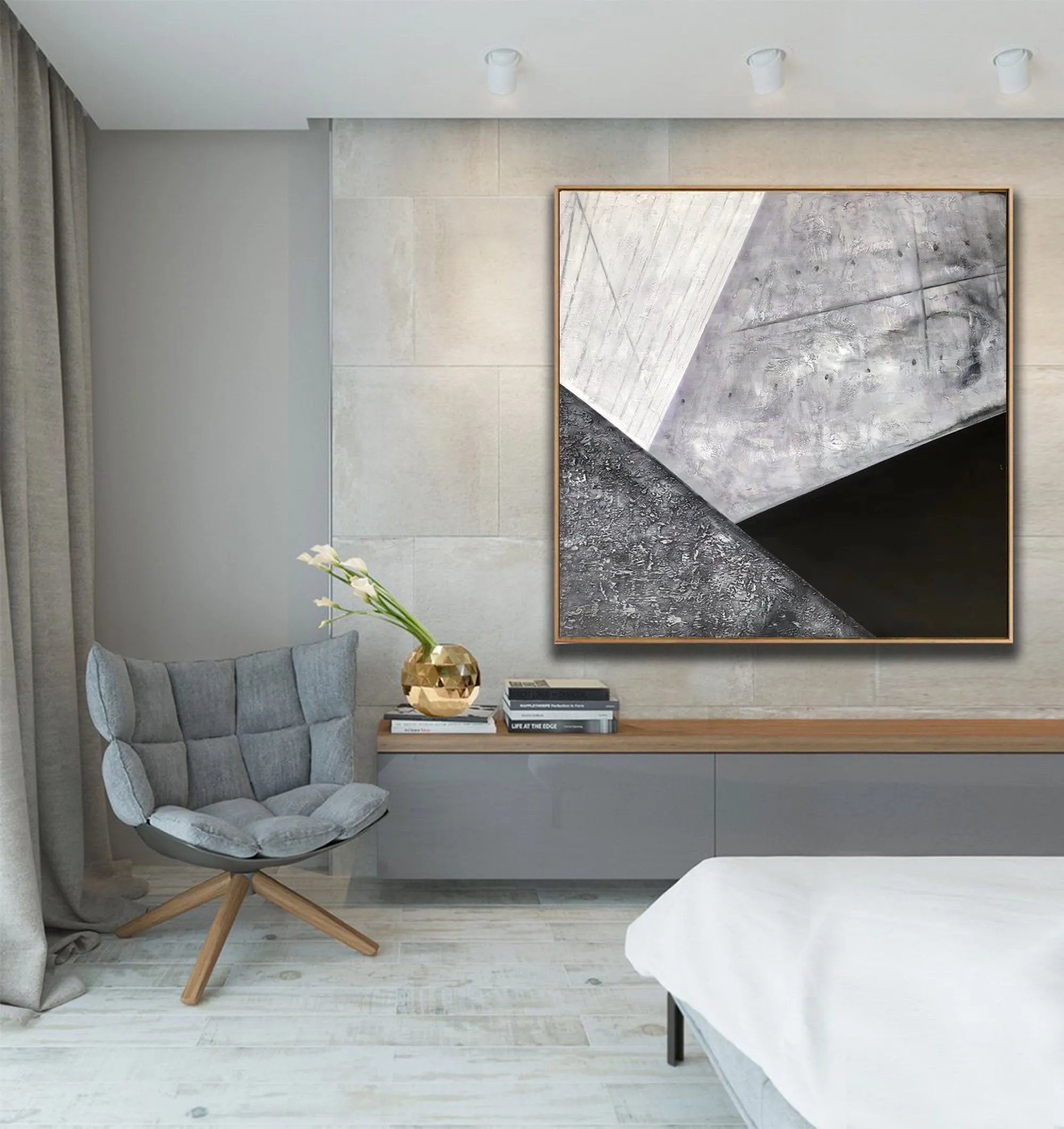 Black And White Abstract Canvas Painting Origanal Modern Art Sp080