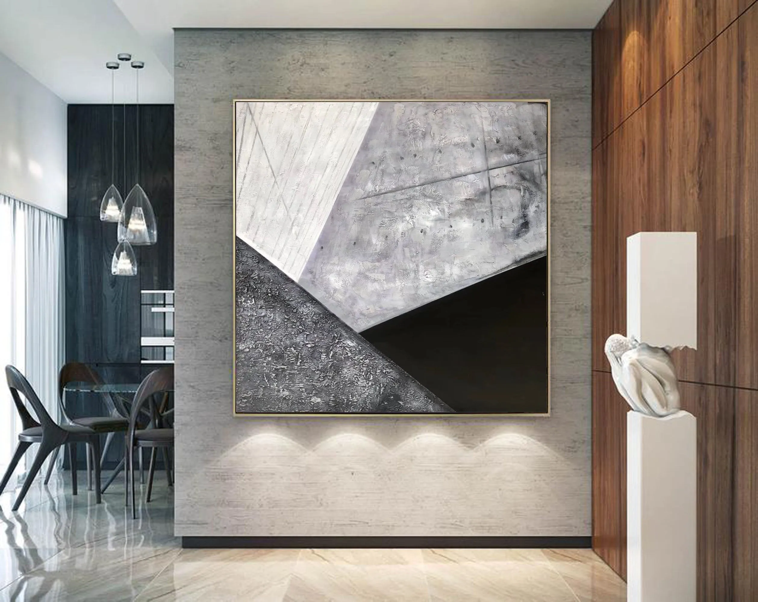 Black And White Abstract Canvas Painting Origanal Modern Art Sp080