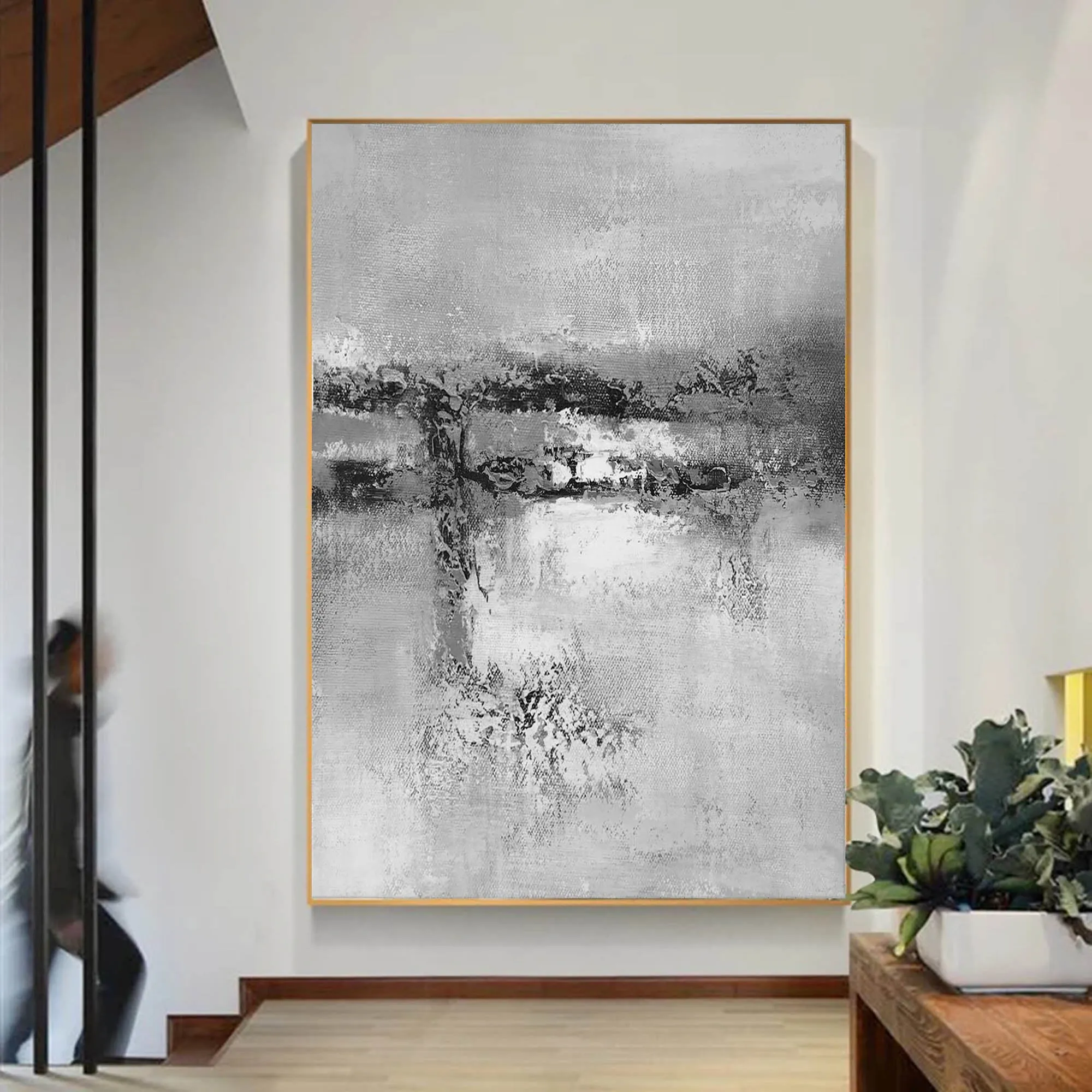 Black And White Grat Abstract Painting Original Living Room Painting Yp022