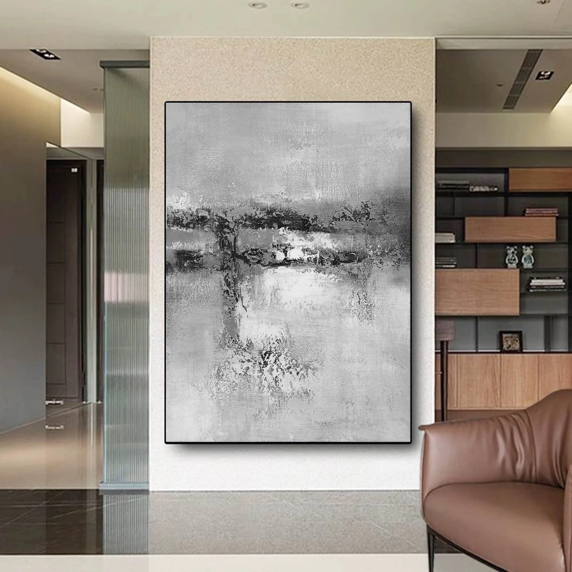 Black And White Grat Abstract Painting Original Living Room Painting Yp022