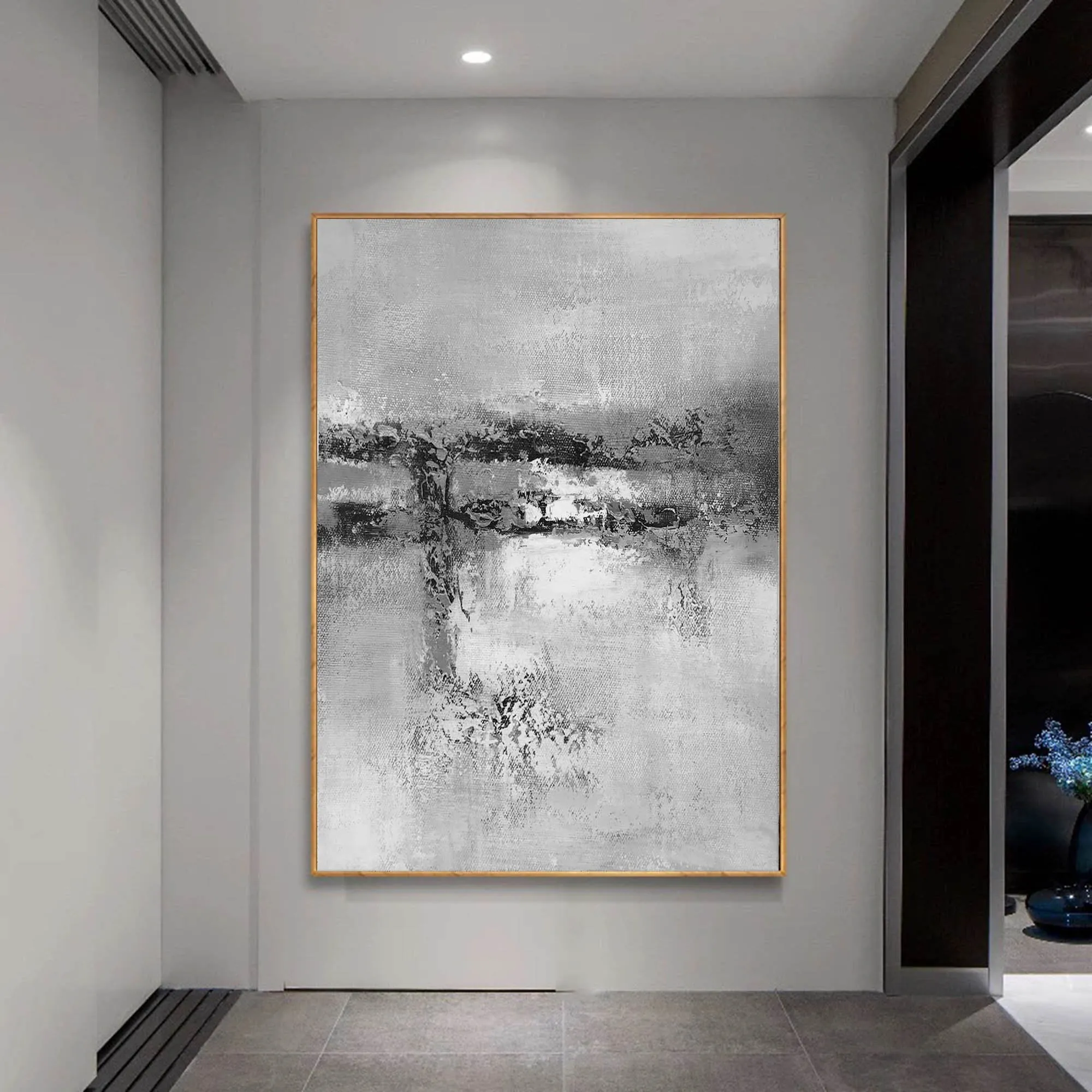 Black And White Grat Abstract Painting Original Living Room Painting Yp022