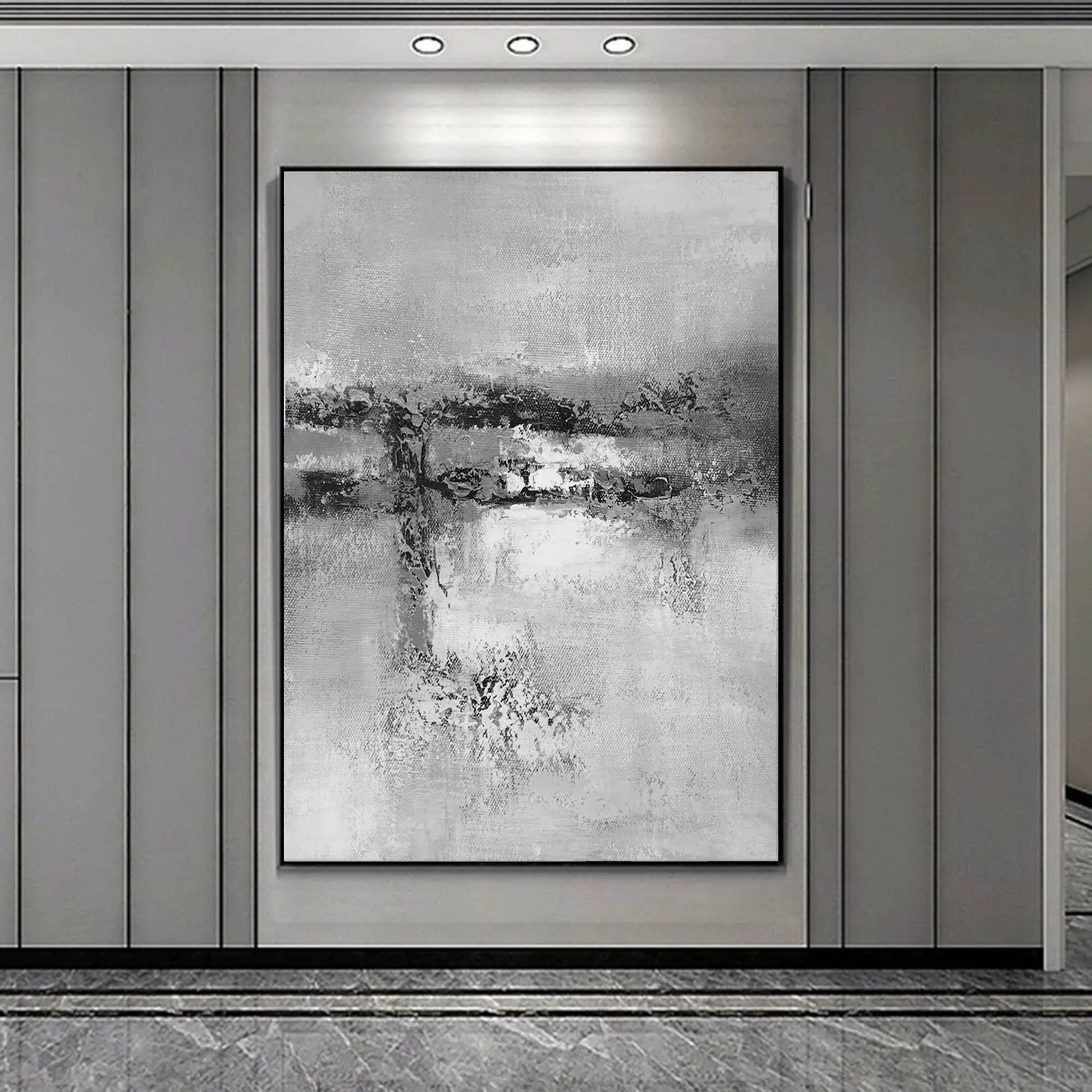 Black And White Grat Abstract Painting Original Living Room Painting Yp022