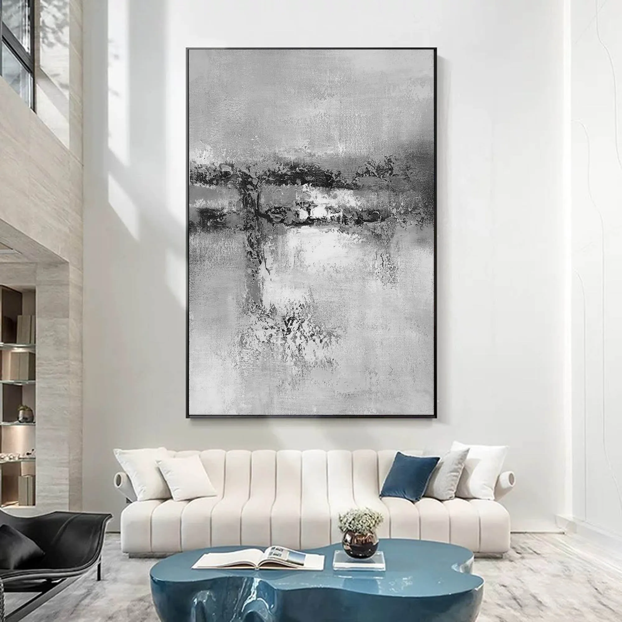 Black And White Grat Abstract Painting Original Living Room Painting Yp022