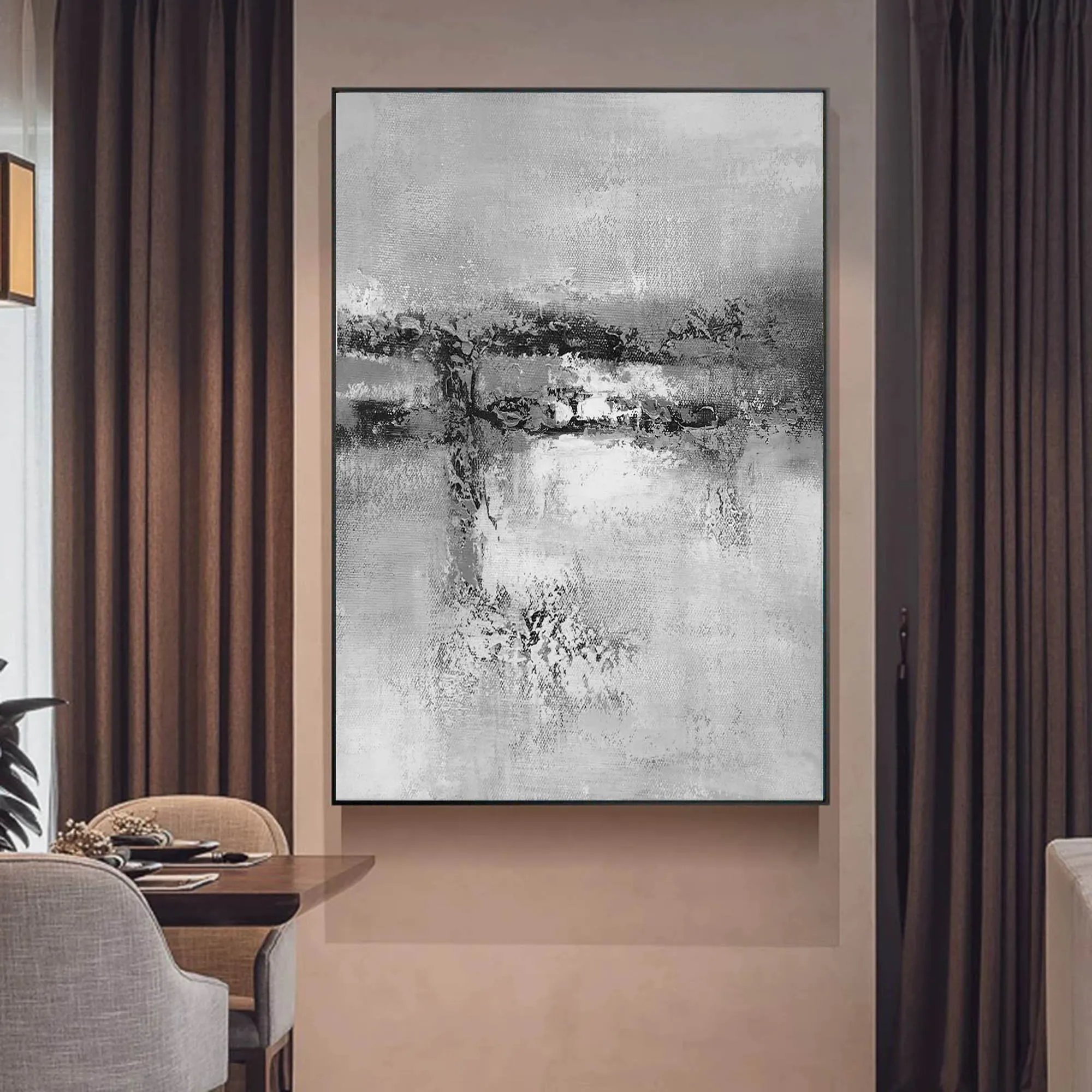Black And White Grat Abstract Painting Original Living Room Painting Yp022