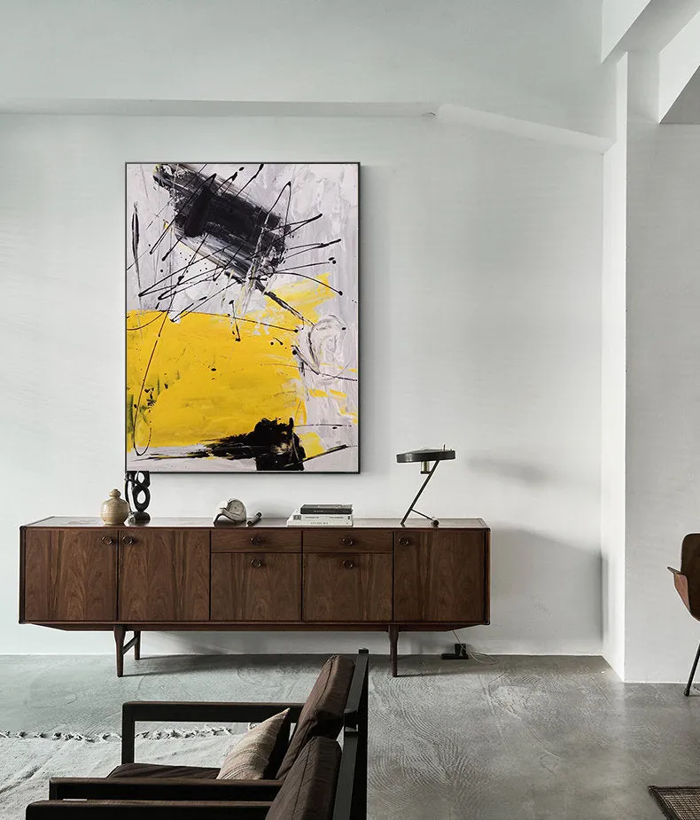 Black Gray Yellow Minimalist Abstract Painting Qp075