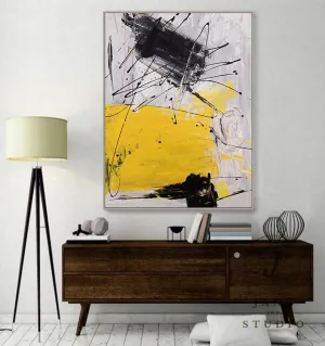 Black Gray Yellow Minimalist Abstract Painting Qp075