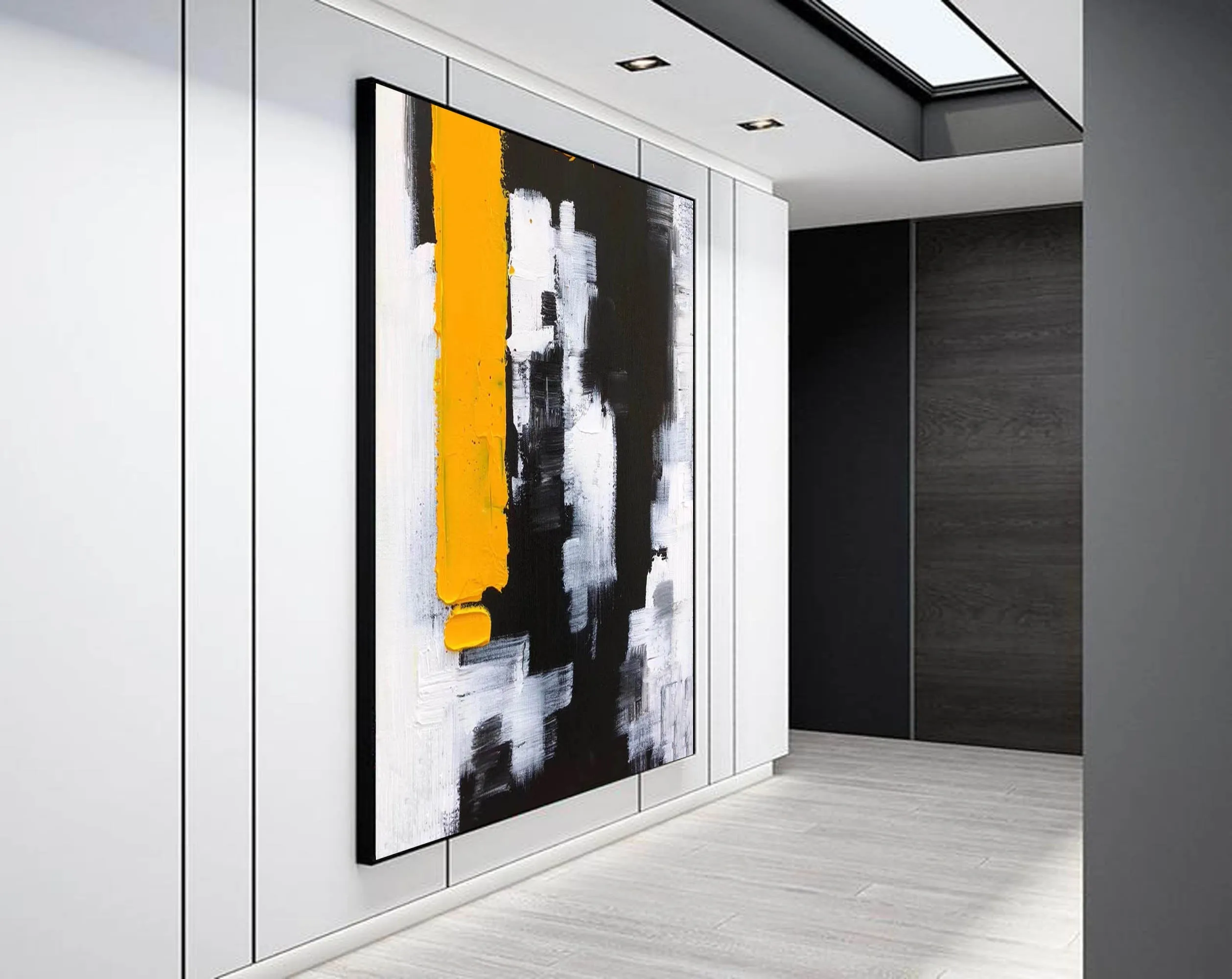 Black White Yellow Abstract Paintings on Canvas Oversized Abstract Art Cp004