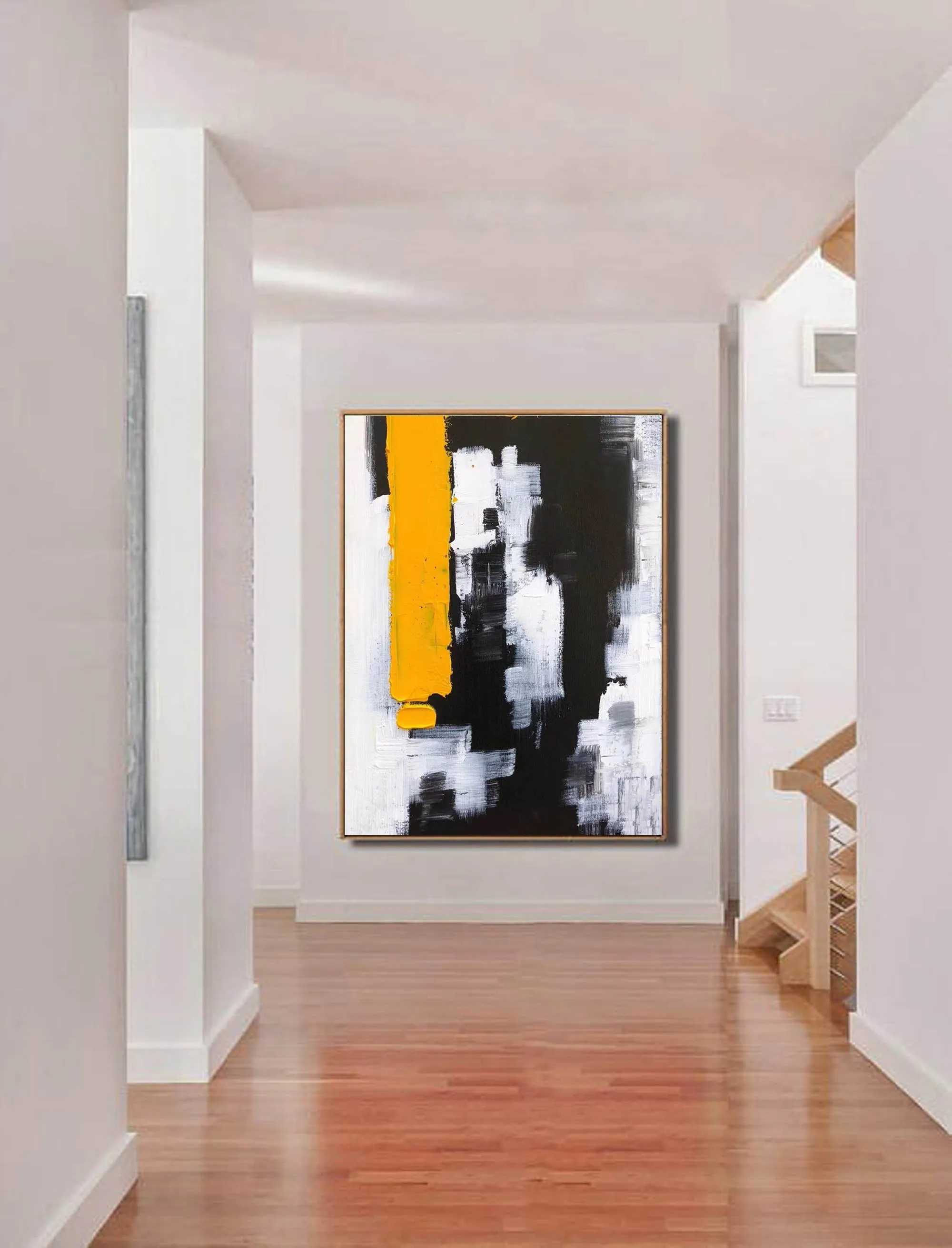 Black White Yellow Abstract Paintings on Canvas Oversized Abstract Art Cp004