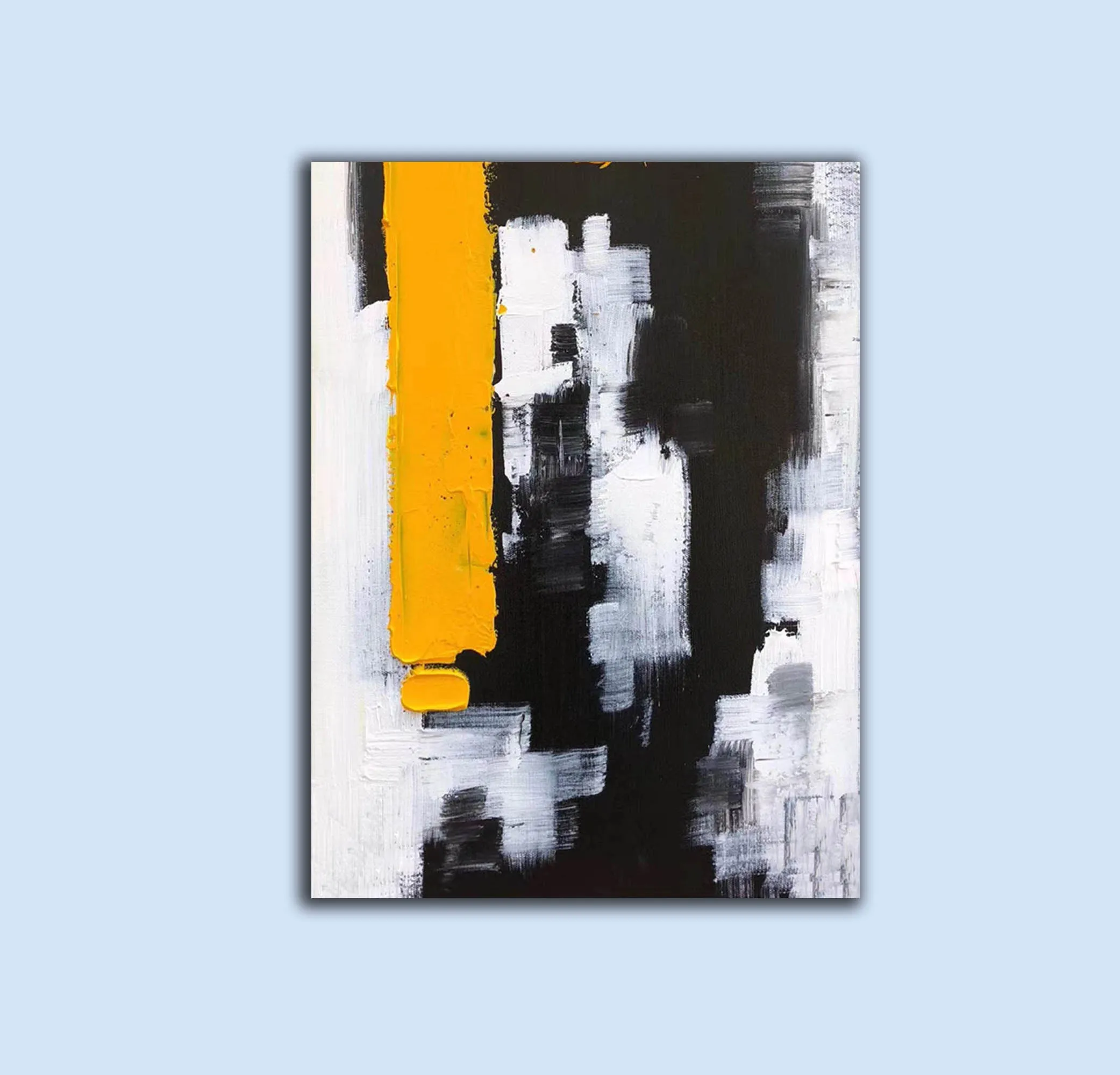 Black White Yellow Abstract Paintings on Canvas Oversized Abstract Art Cp004