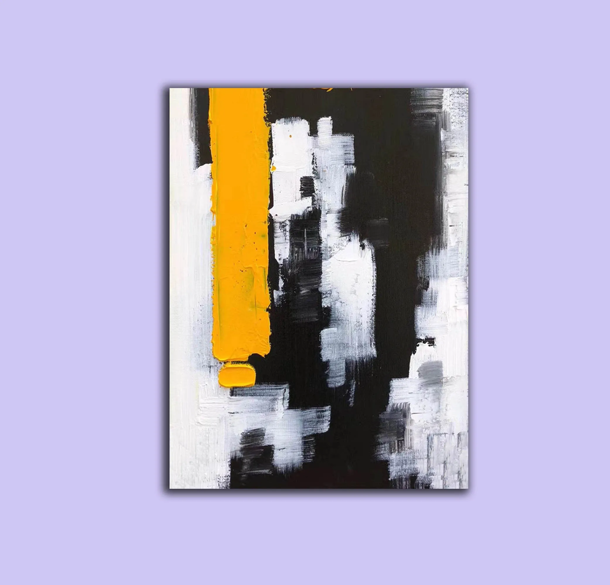 Black White Yellow Abstract Paintings on Canvas Oversized Abstract Art Cp004