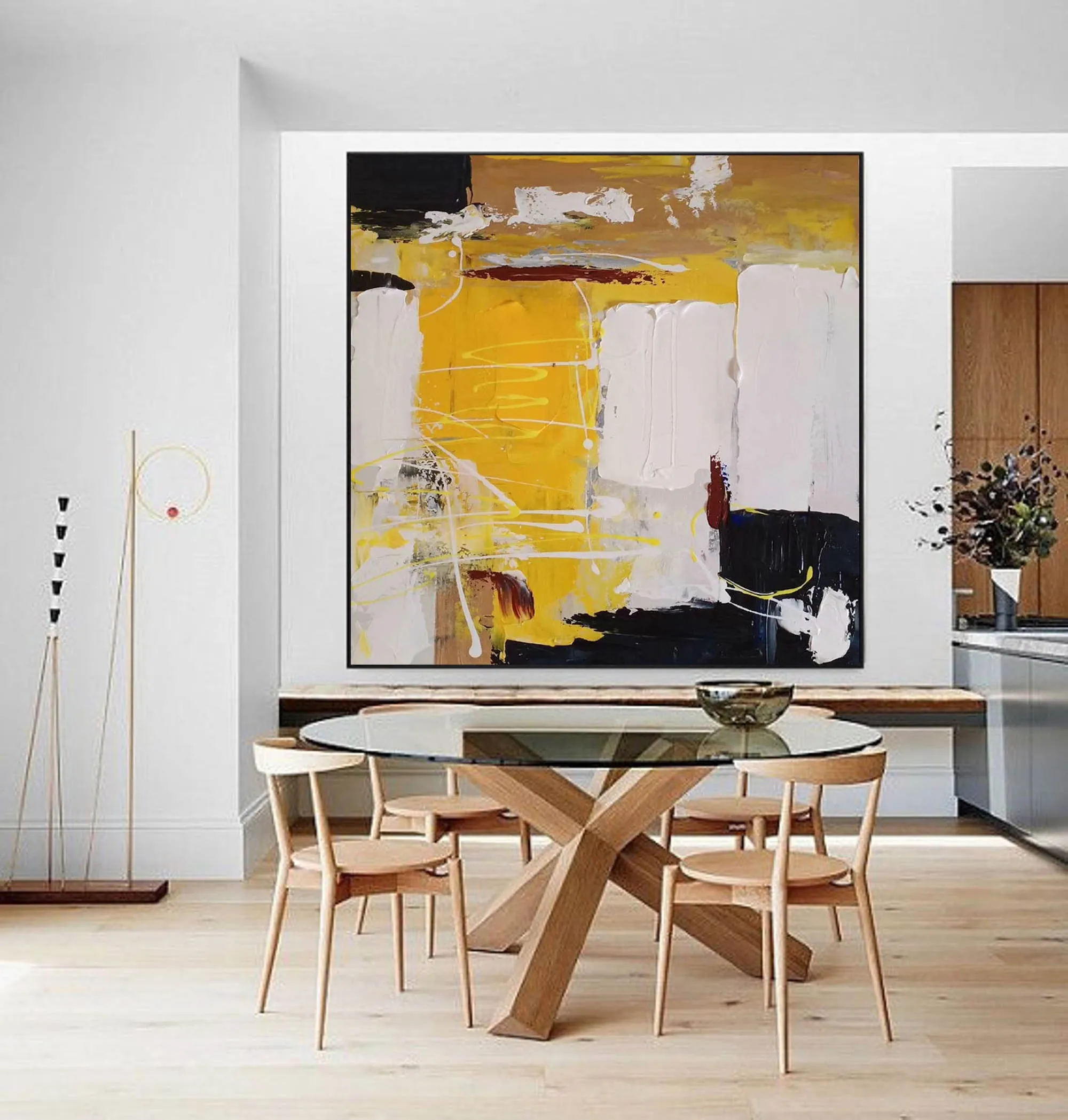 Black White Yellow Original Abstract Painting Minimalist Painting Np120